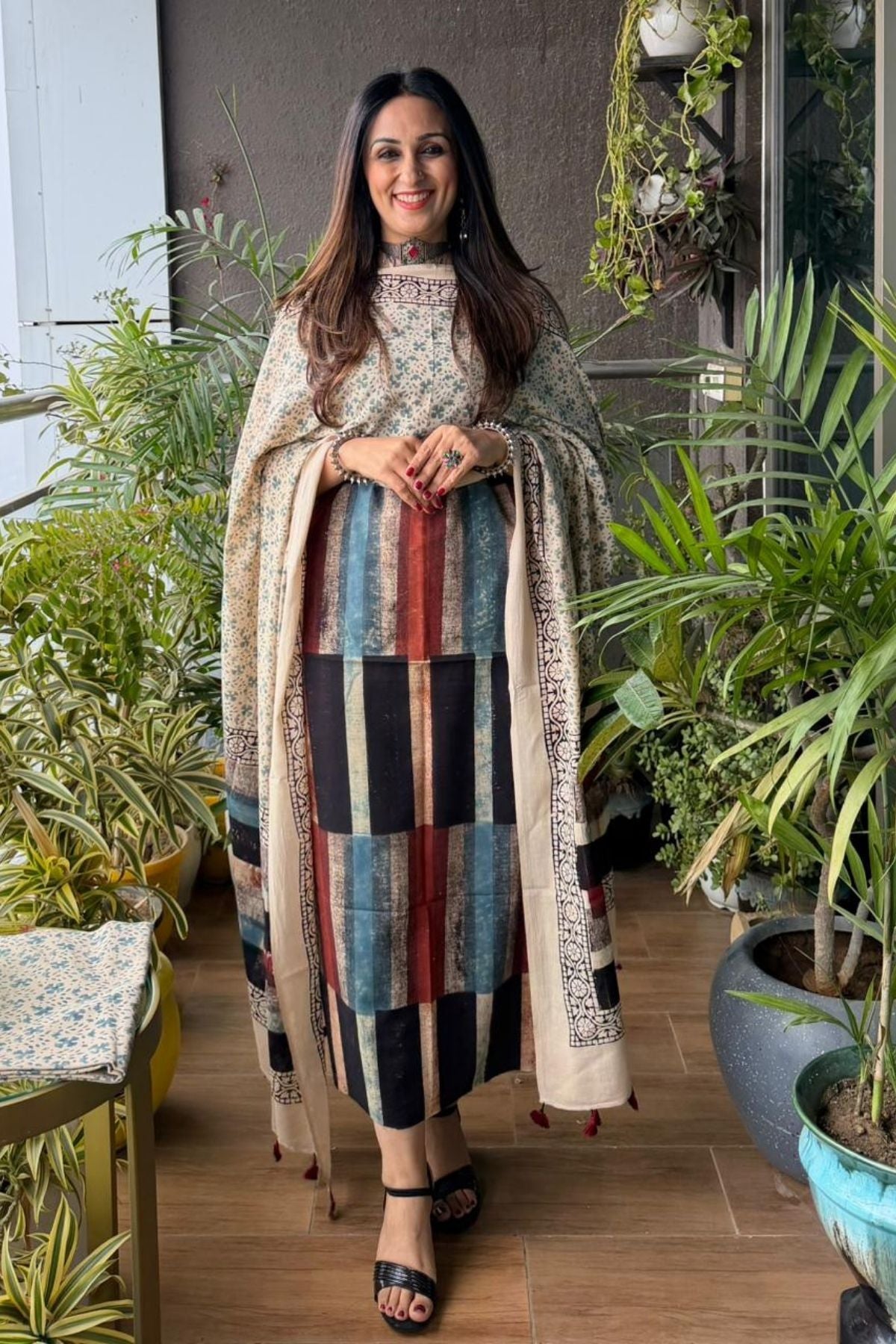 Ajrakh suits sets on Taj group pure cotton