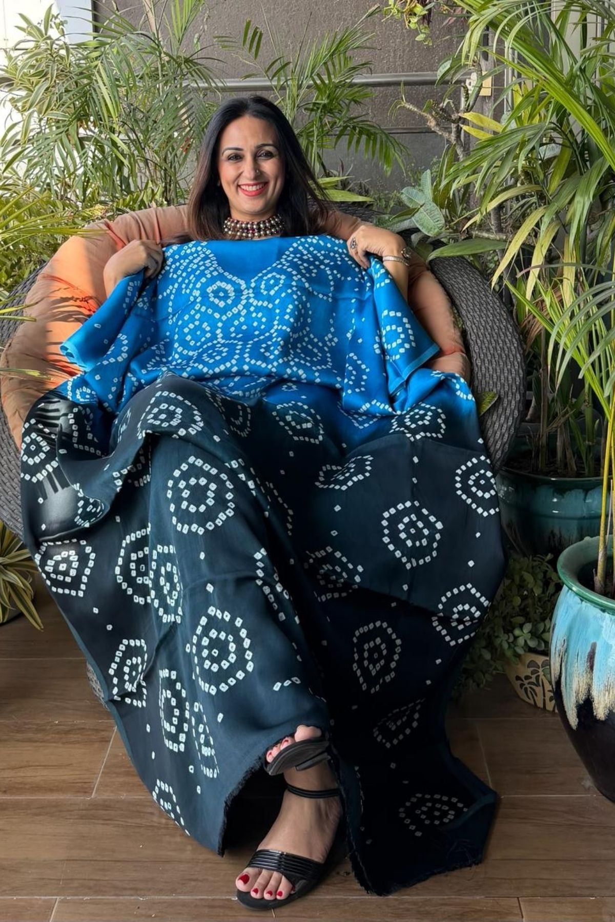 Shaded Bandhani kurta fabric in pure modal satin