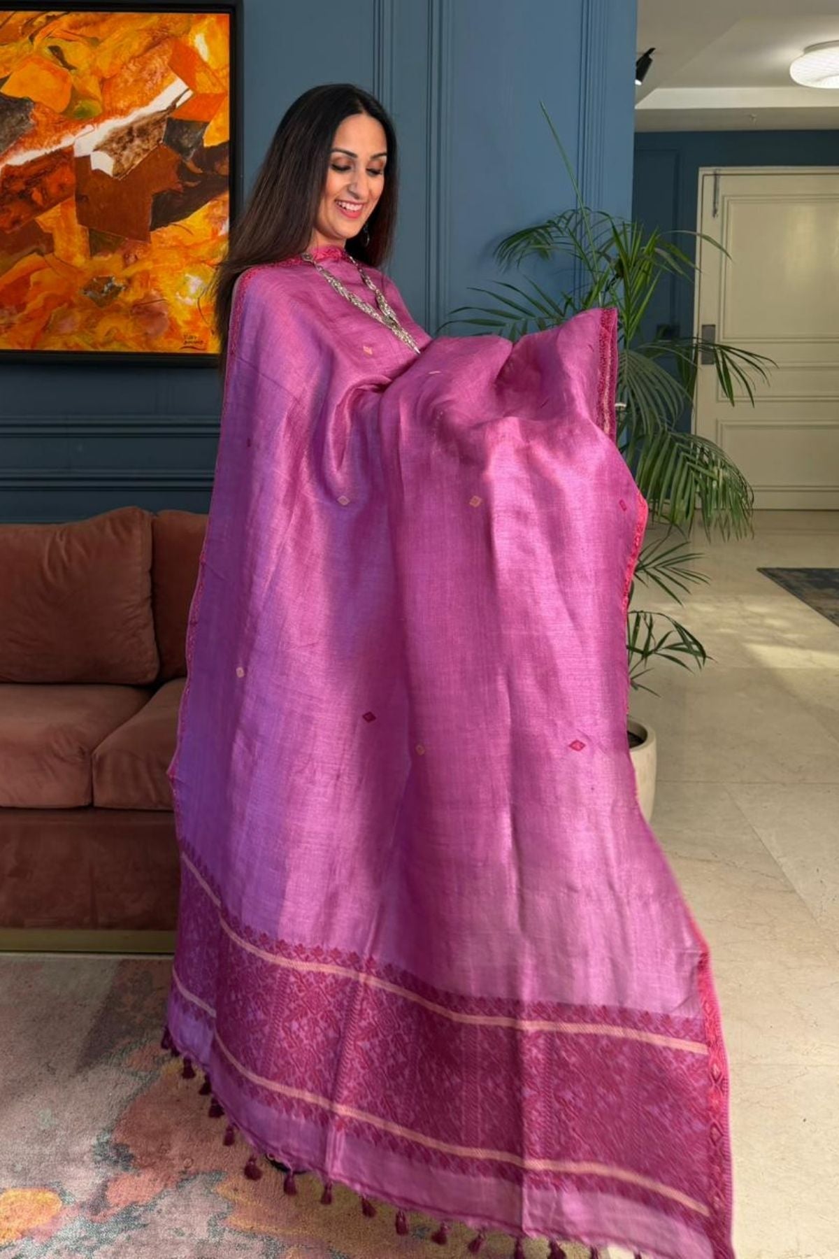 Tangail weave on Pure Tussar Silk -Kurta Dupatta set
