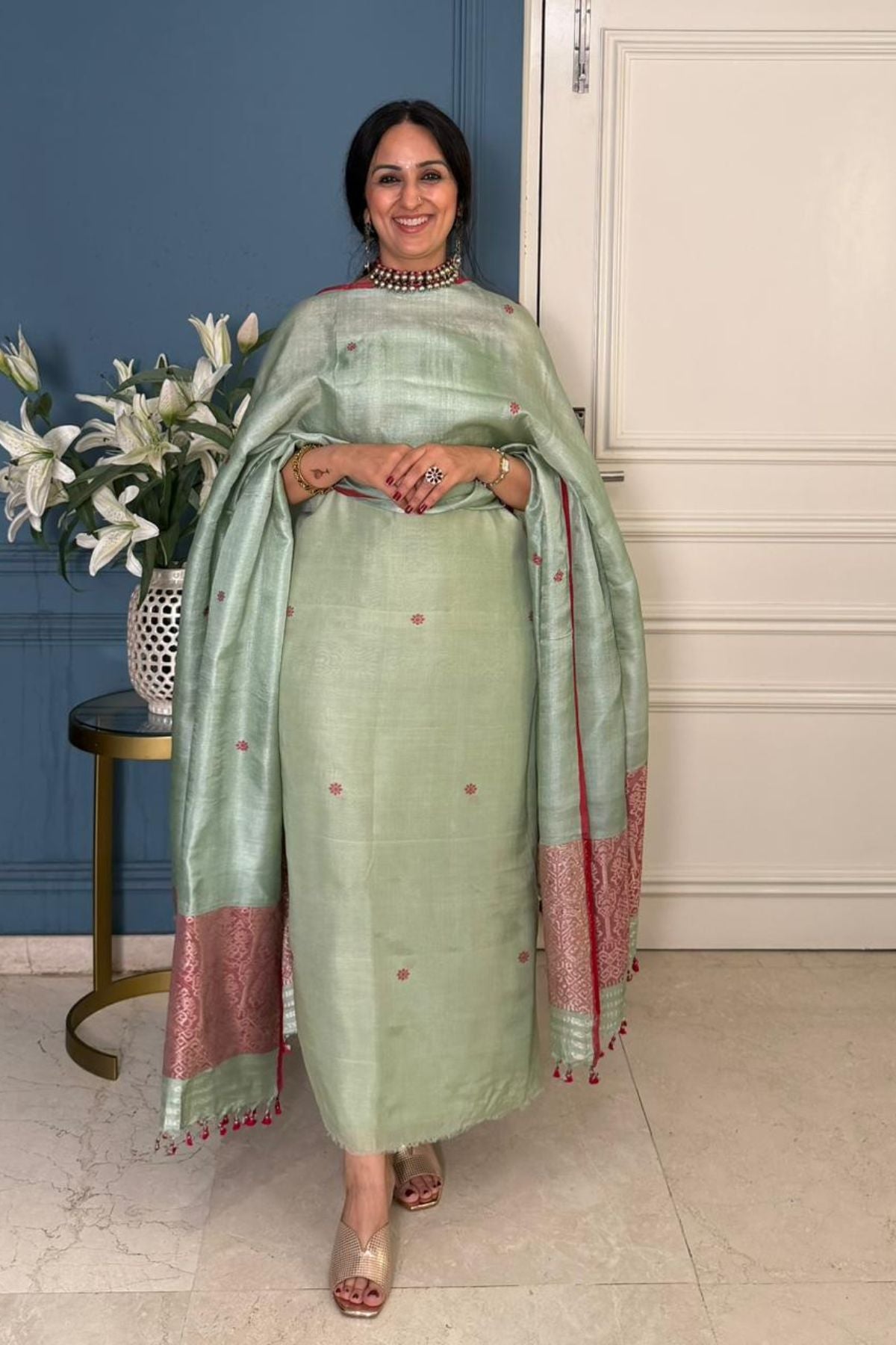 Tangail weave on Pure Tussar Silk -Kurta Dupatta set