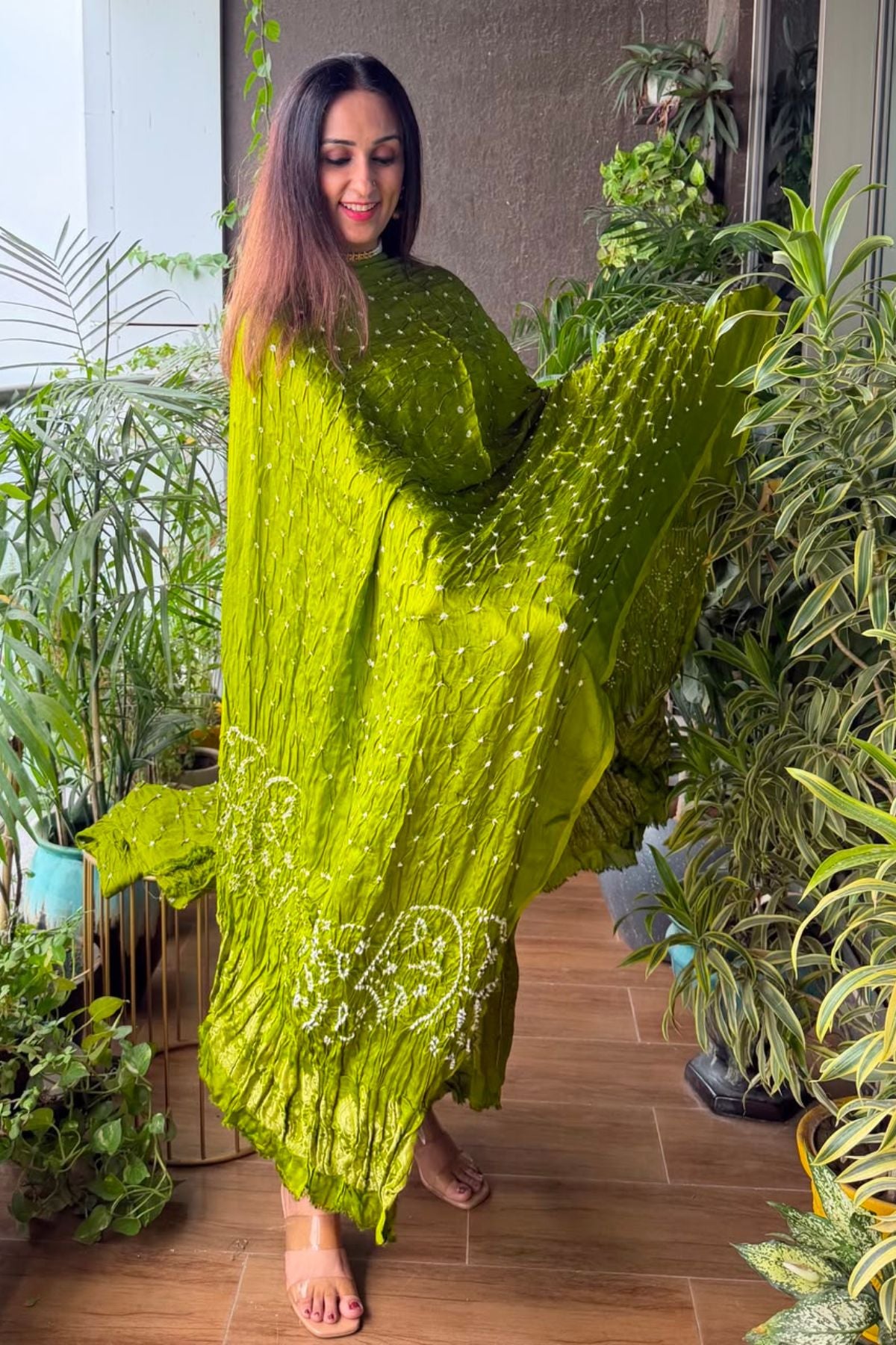 Pure modal silk full set with hand done bandhani and zari weaving!!