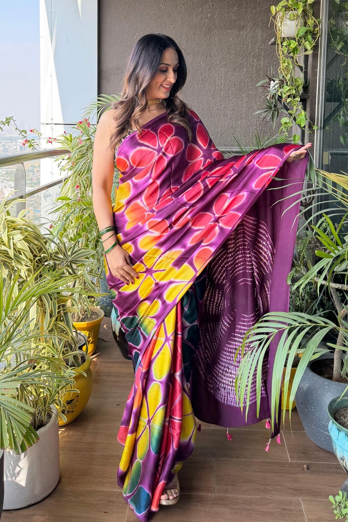 Multicoloured Shibori and clamp dye saree on pure modal!!