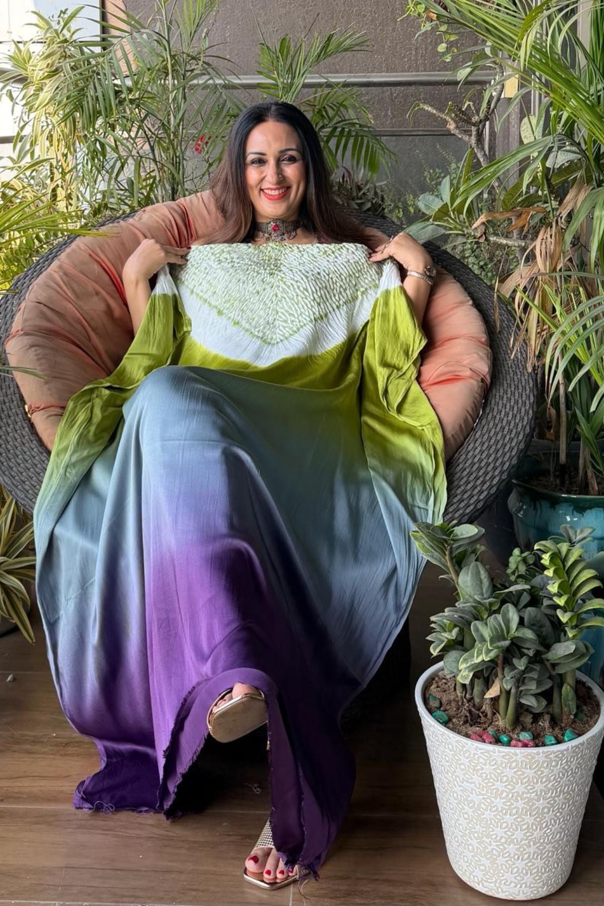 Handblocked Shibori shaded kurta on pure Modal