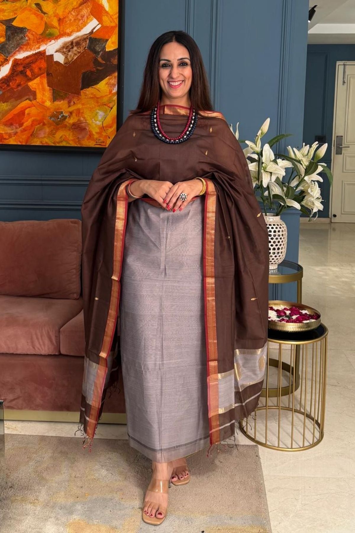 Maheshwari handloom silk by cotton kurta dupatta set