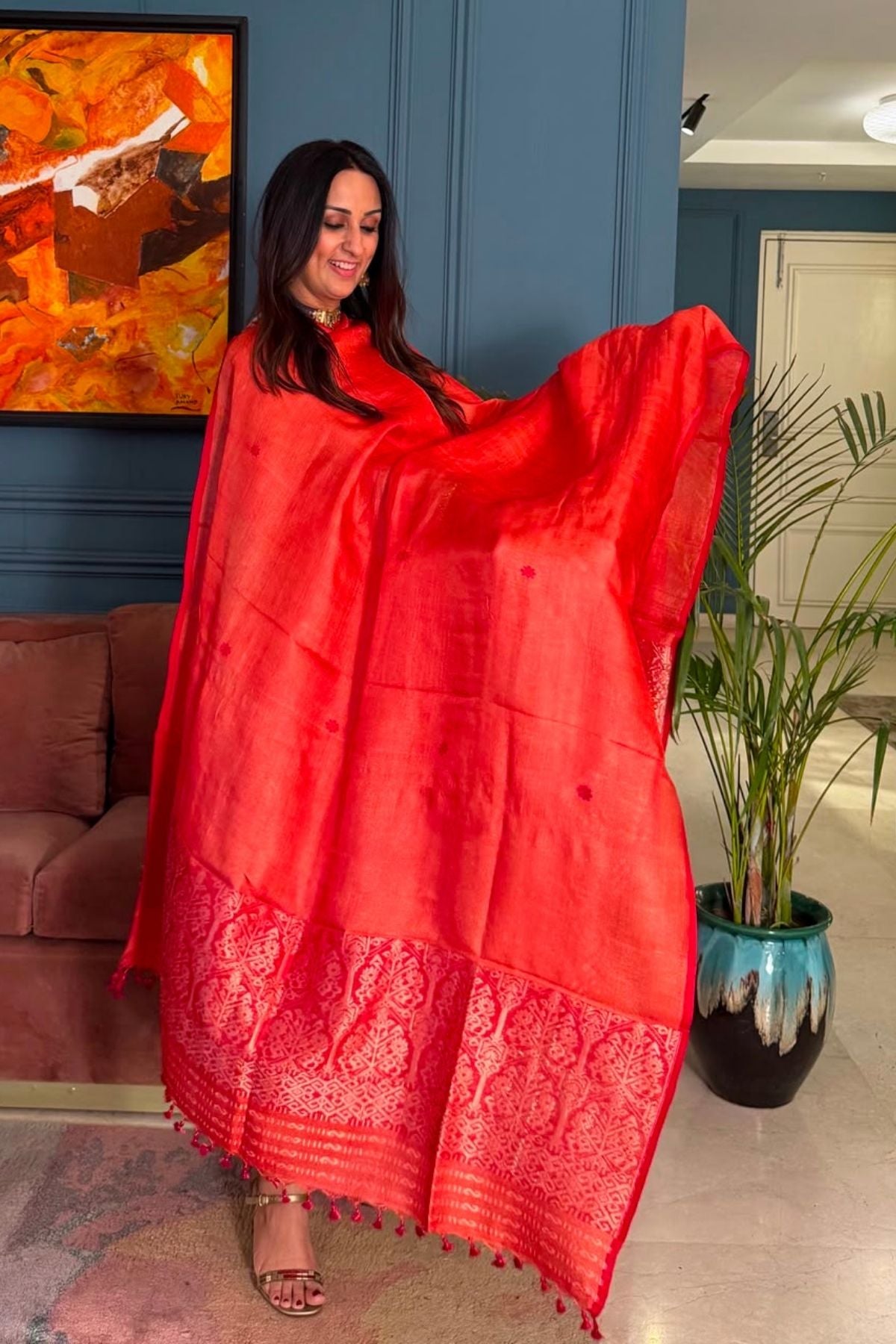Tangail weave on Pure Tussar Silk -Kurta Dupatta set