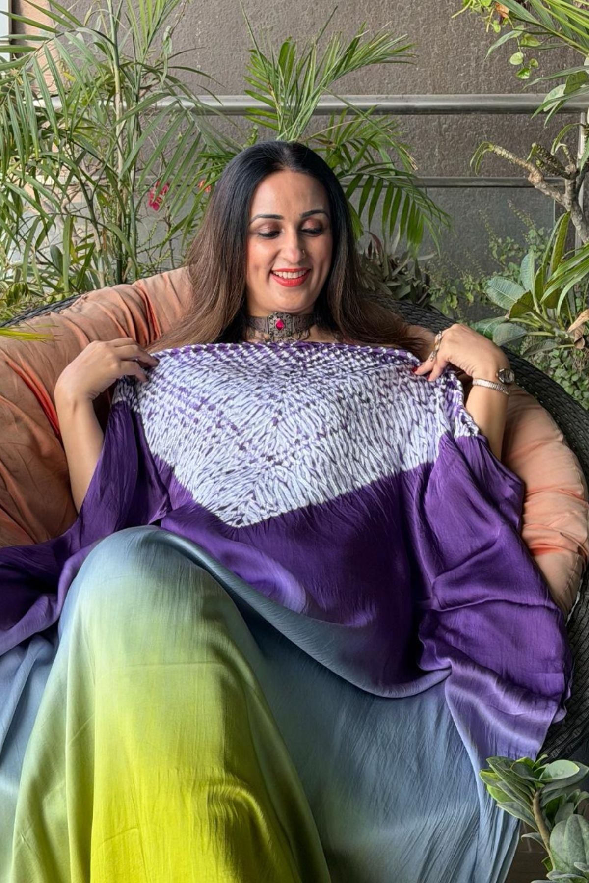 Handblocked Shibori shaded kurta on pure Modal