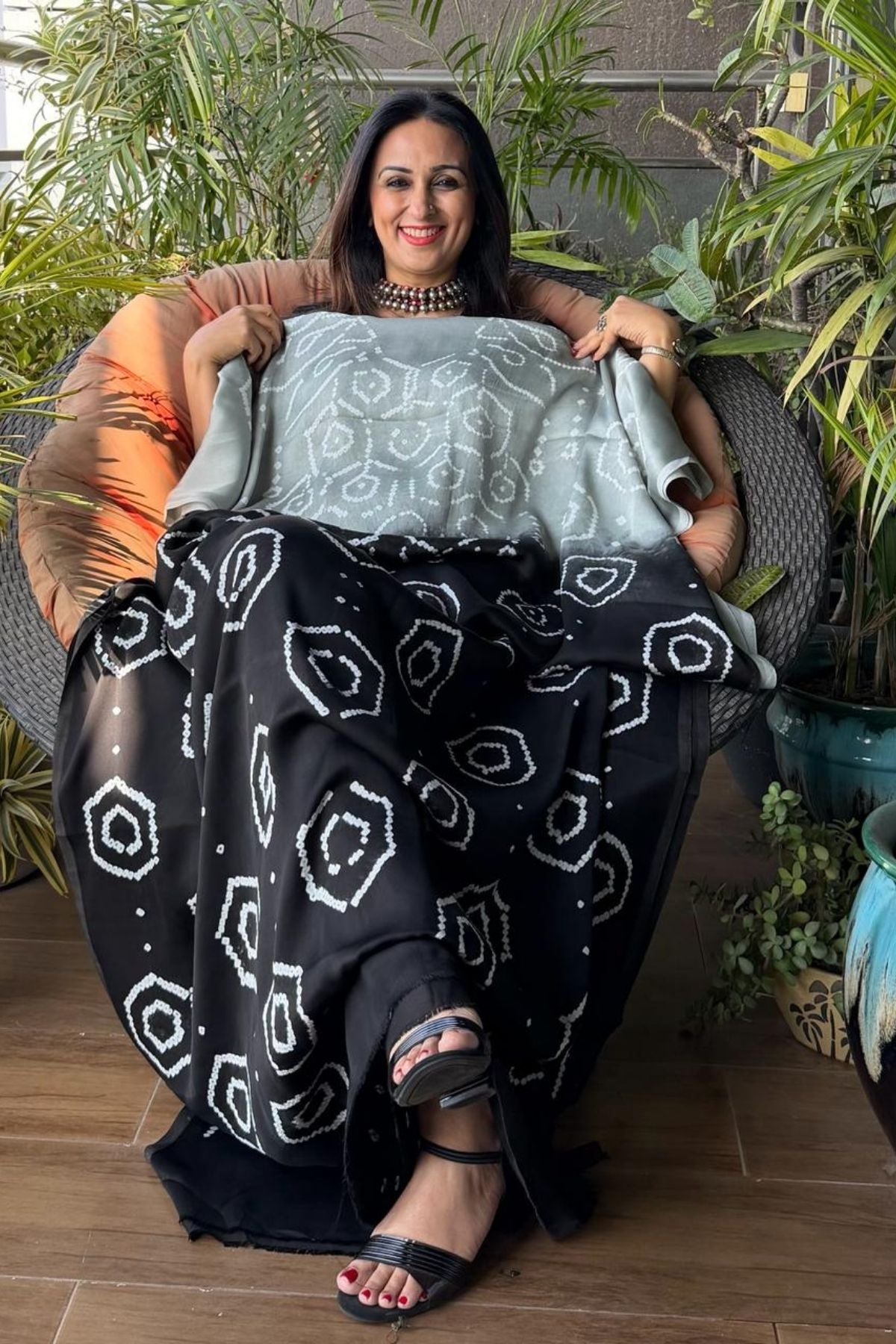 Shaded Bandhani kurta fabric in pure modal satin