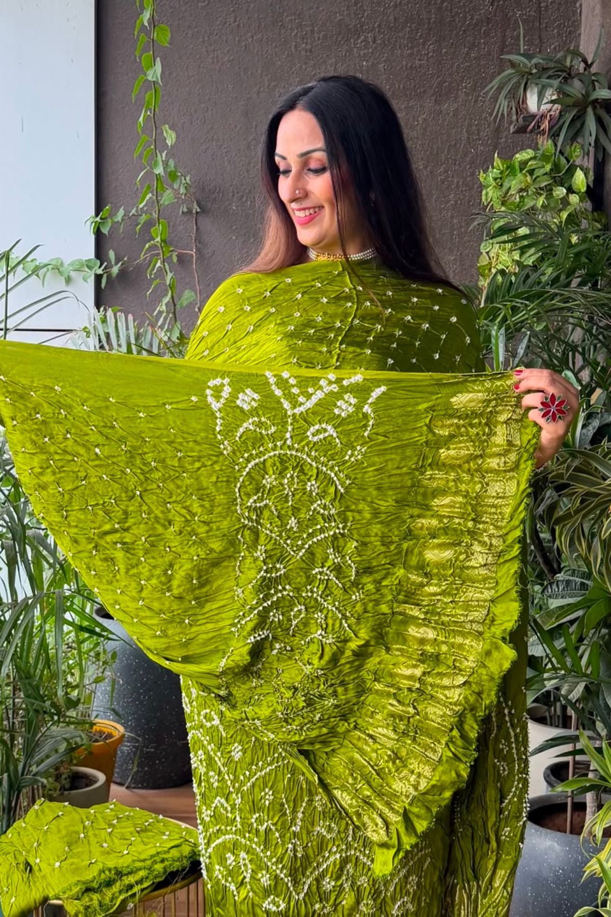Pure modal silk full set with hand done bandhani and zari weaving!!