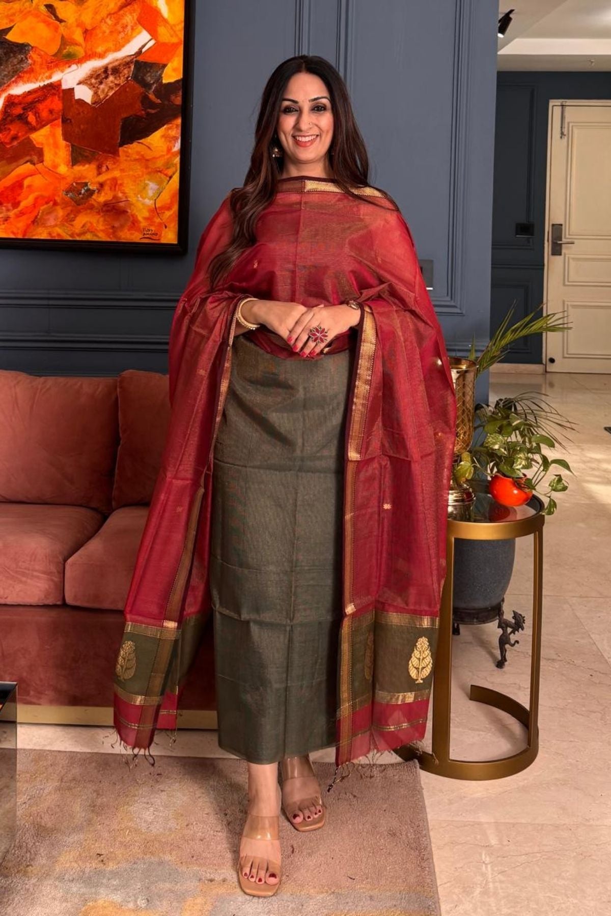 Handloom tissue Maheshwari silk kurta dupatta set