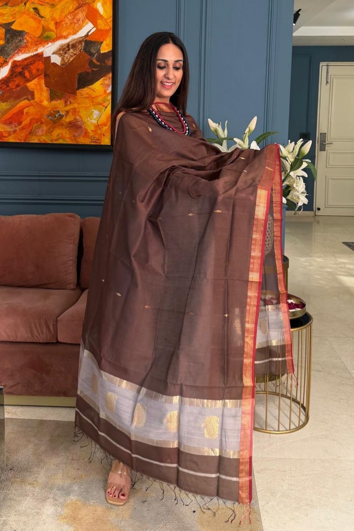 Maheshwari handloom silk by cotton kurta dupatta set