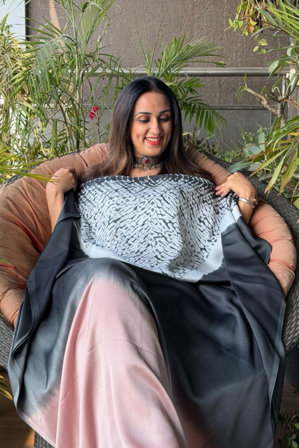 Handblocked Shibori shaded kurta on pure Modal