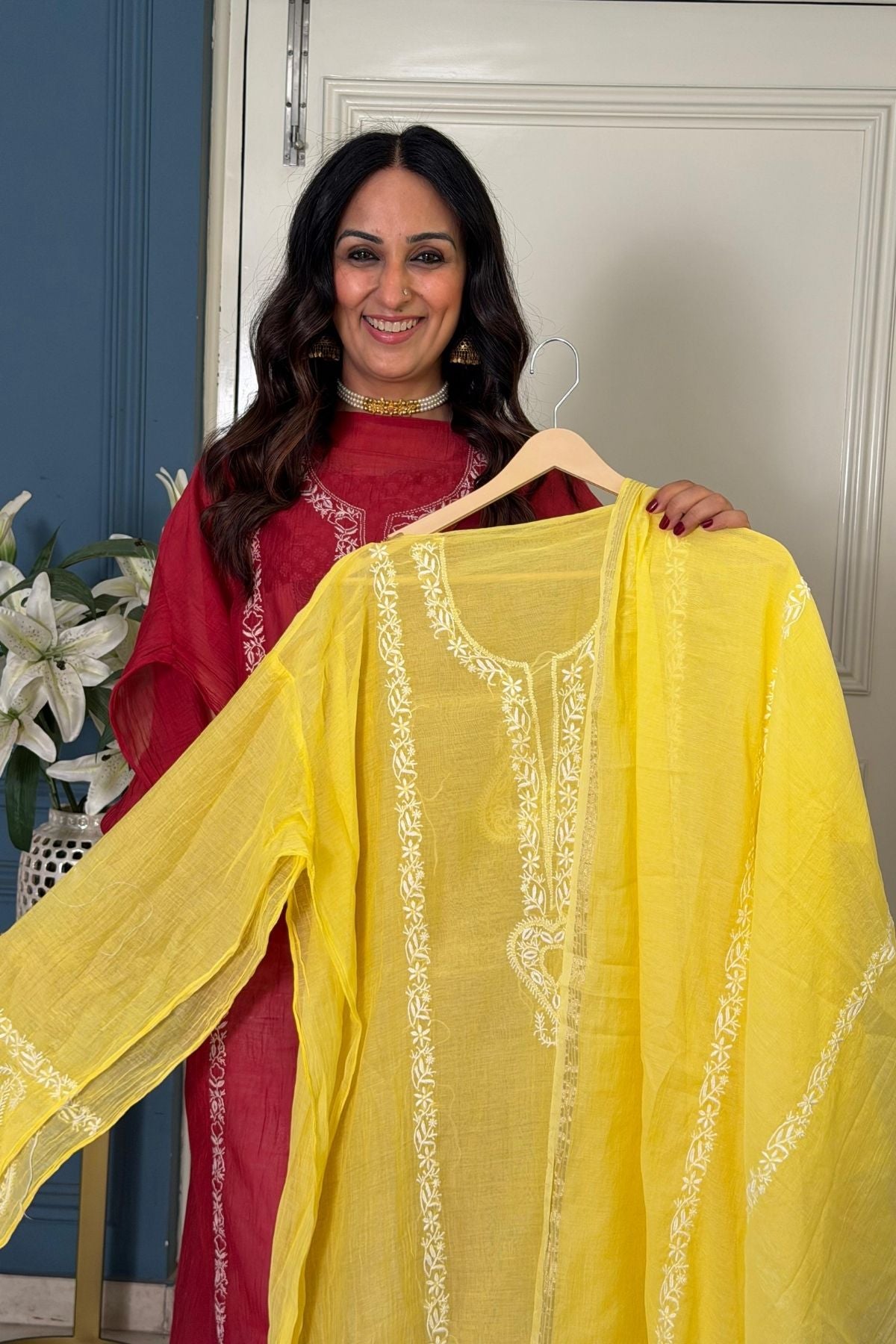 Pure Mul cotton semi stitched Chikankari kurta dupatta set!!!
