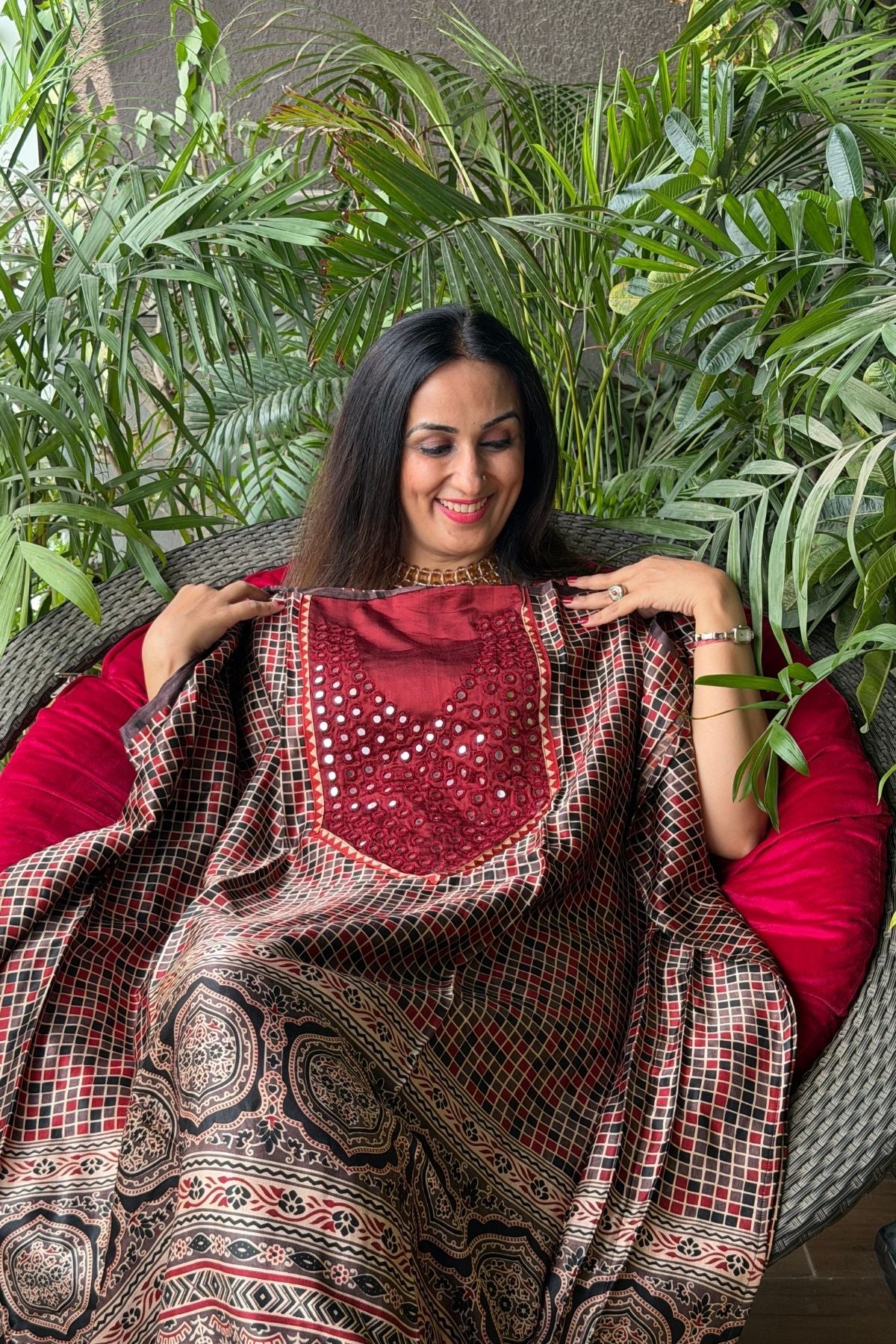 Handcrafted kurta with Kutch mirror work on pure Mashru!!