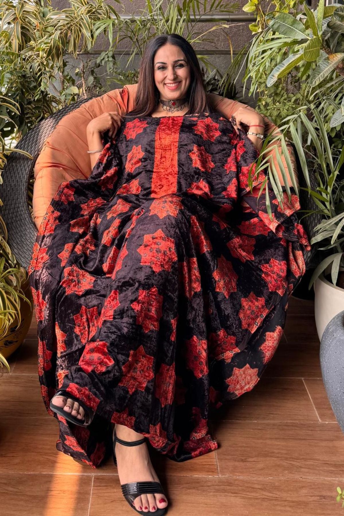 Ajrakh art on velvet (kurta only)