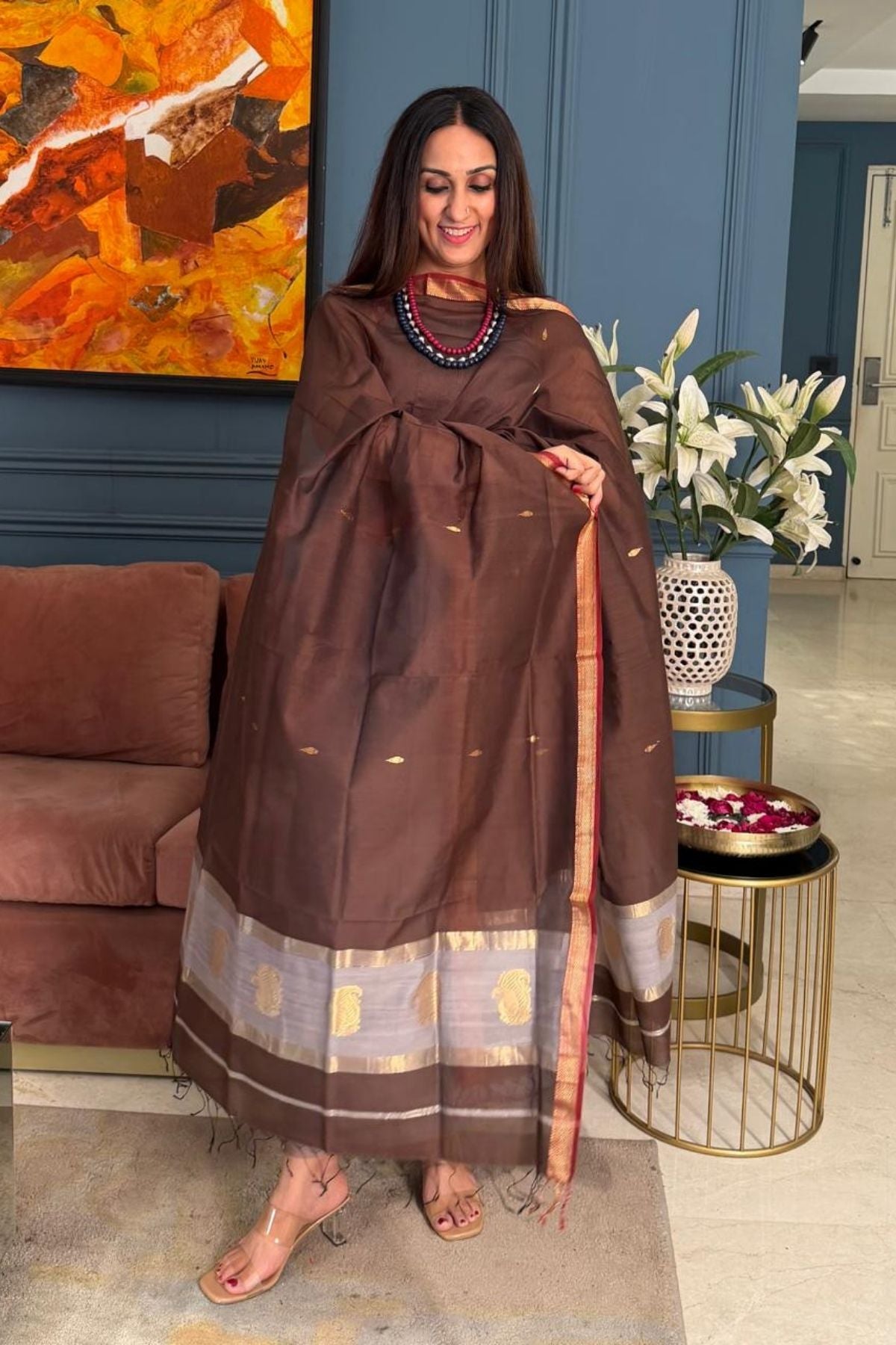 Maheshwari handloom silk by cotton kurta dupatta set