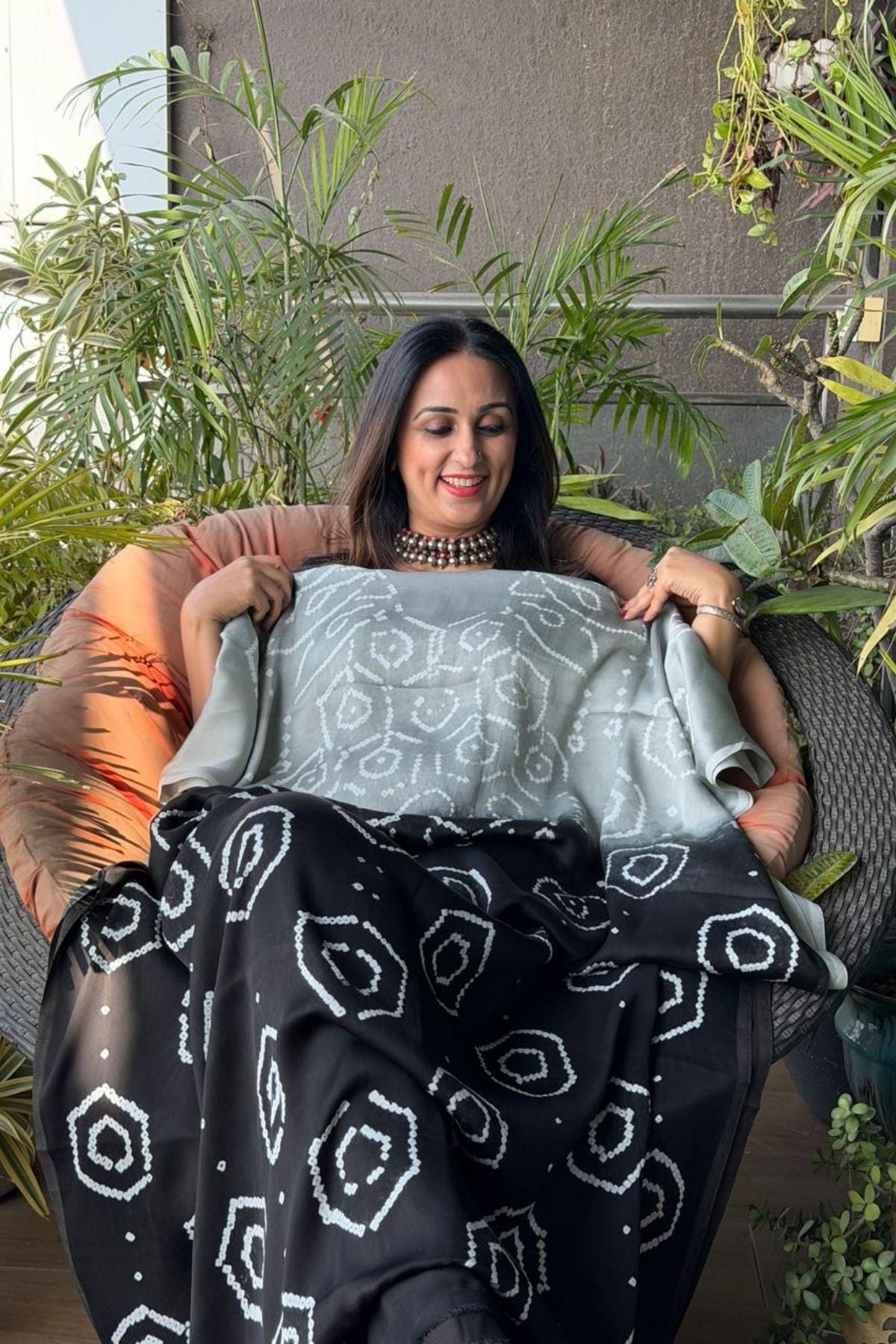 Shaded Bandhani kurta fabric in pure modal satin