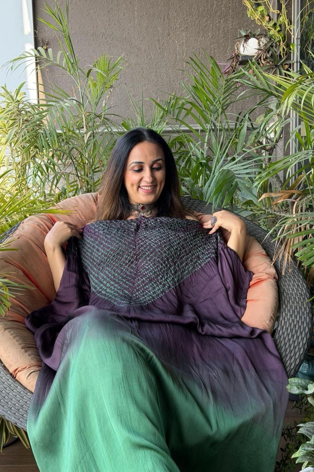 Handblocked Shibori shaded kurta on pure Modal