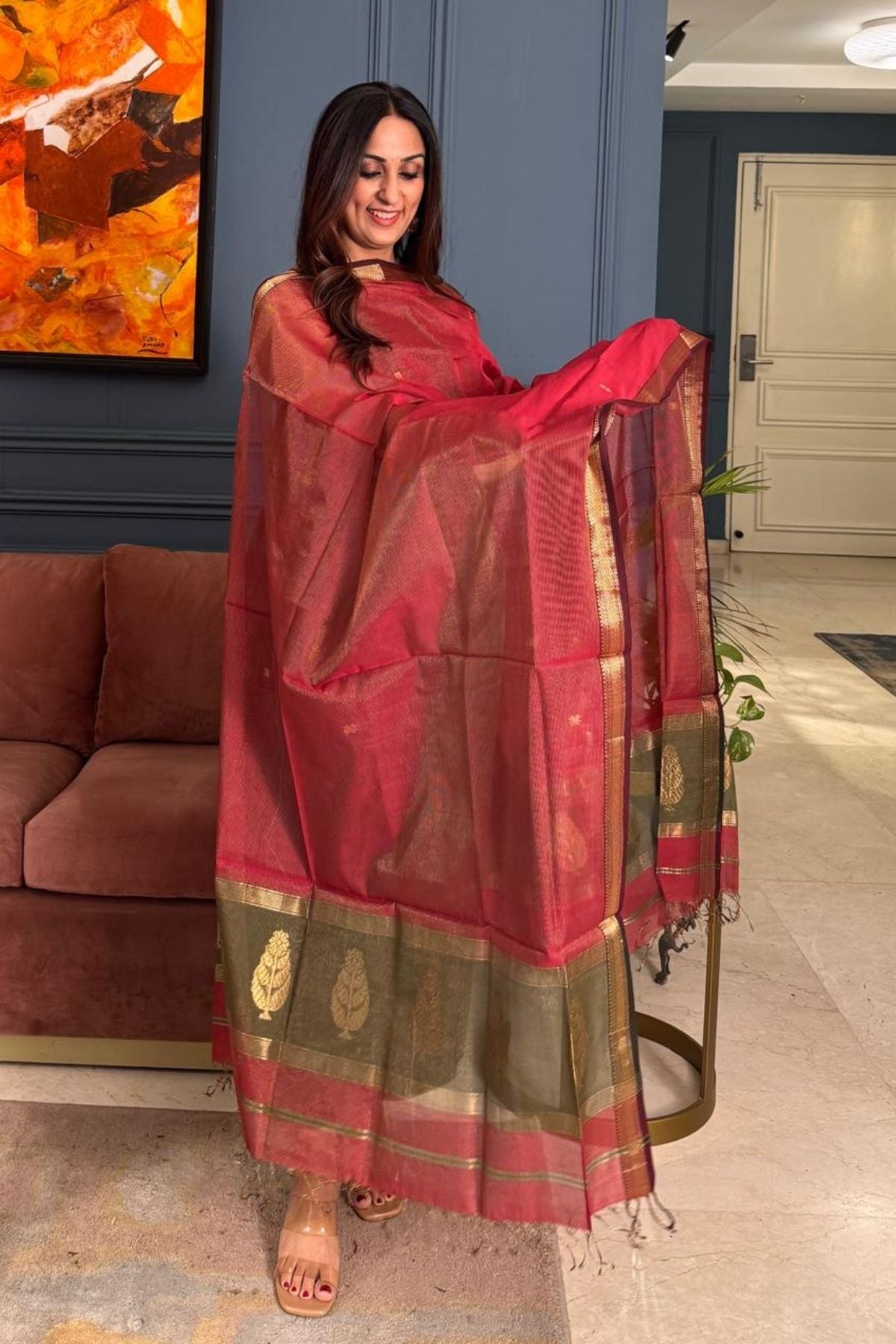 Handloom tissue Maheshwari silk kurta dupatta set