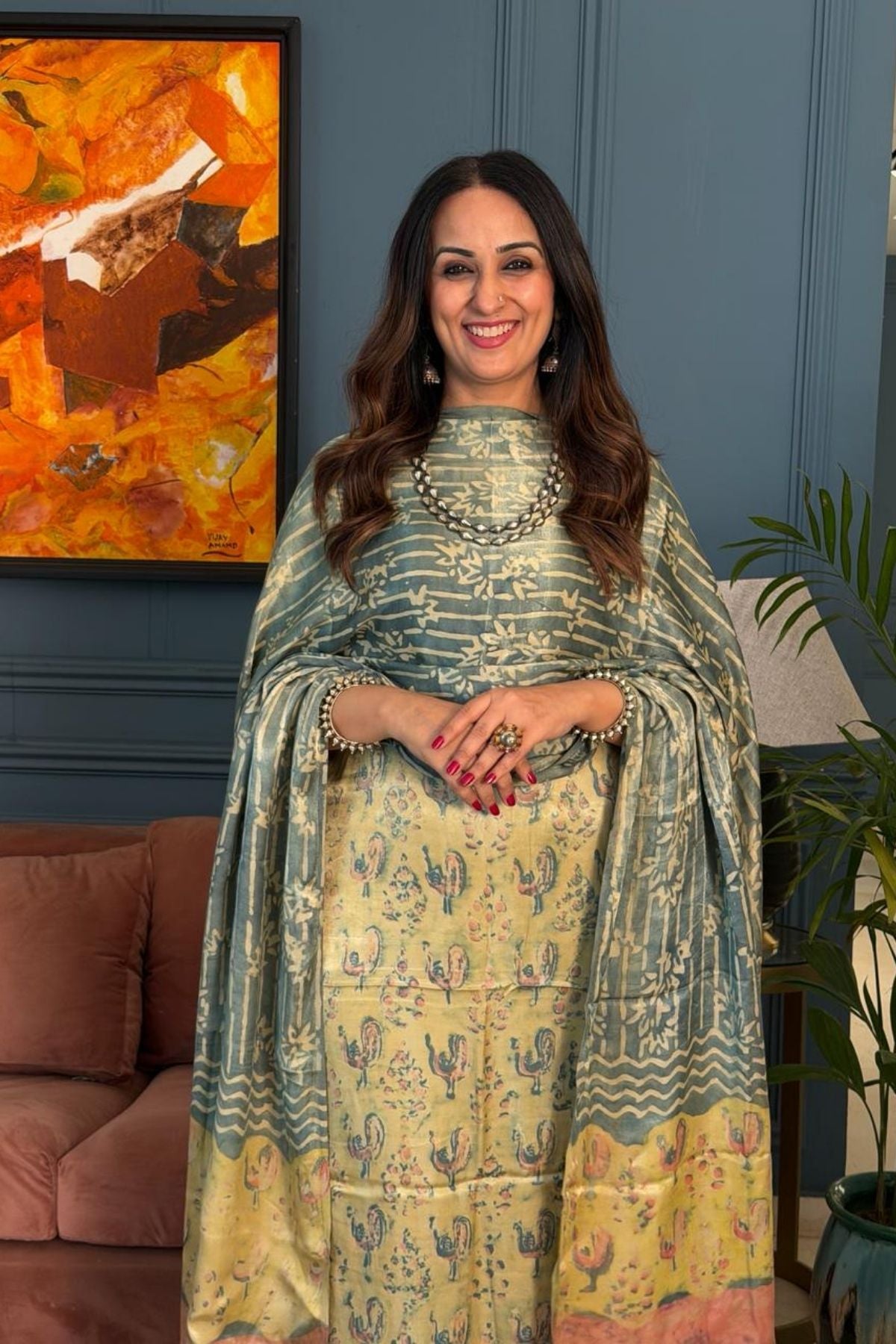 Pomegranate peel Handblock on Premium Modal fabric!!