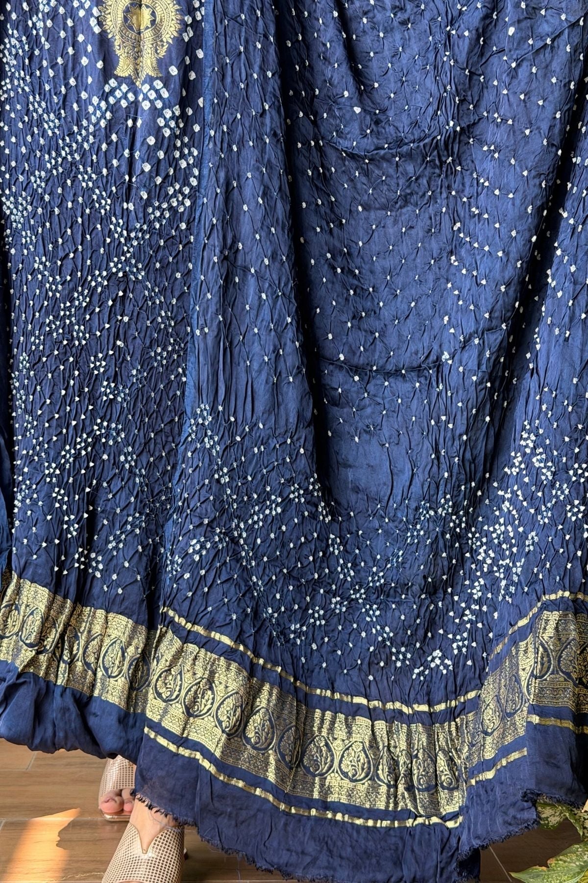 Pure modal silk full set with hand done bandhani and zari weaving!!