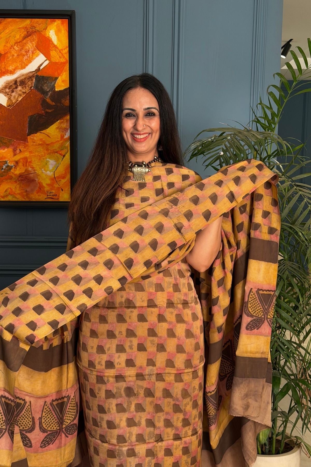 Pomegranate peel Handblock on Premium Modal fabric!!