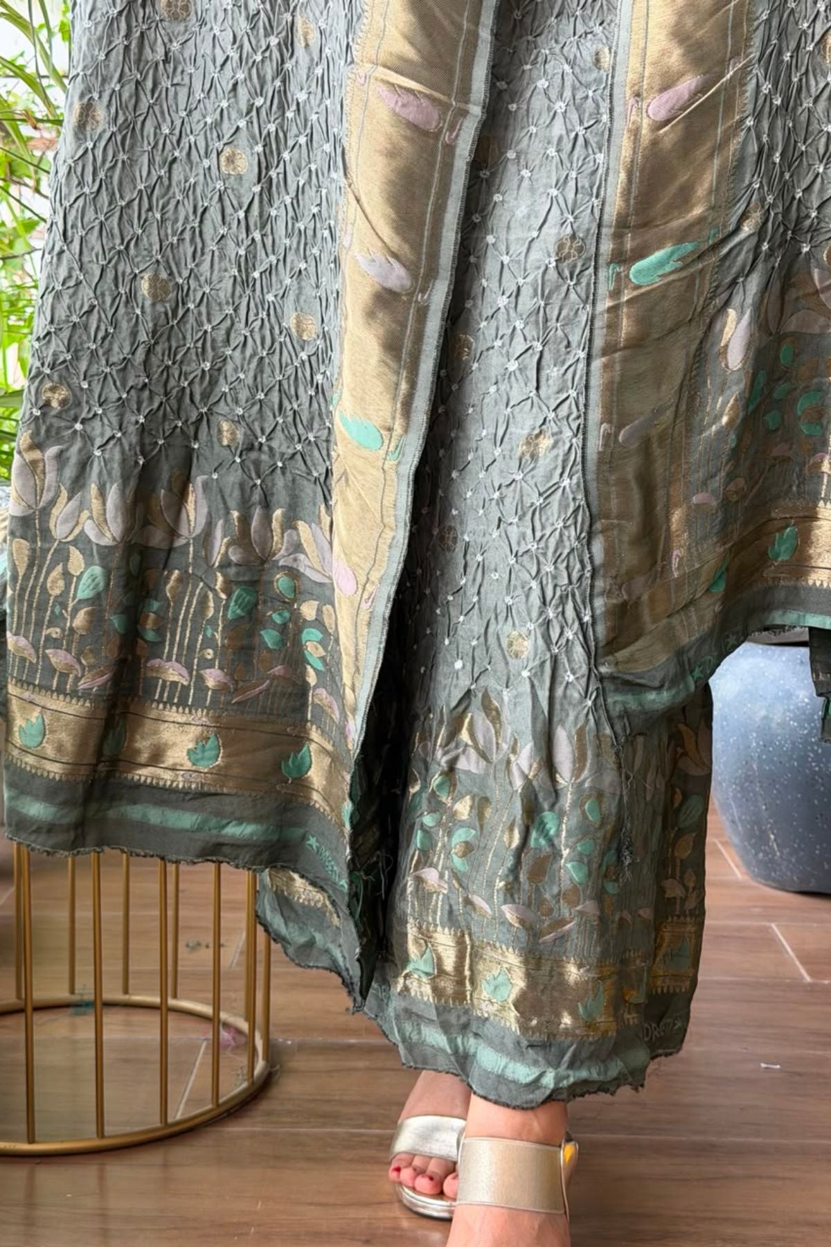 Pure gaji silk full set with hand done bandhani and zari weaving!!