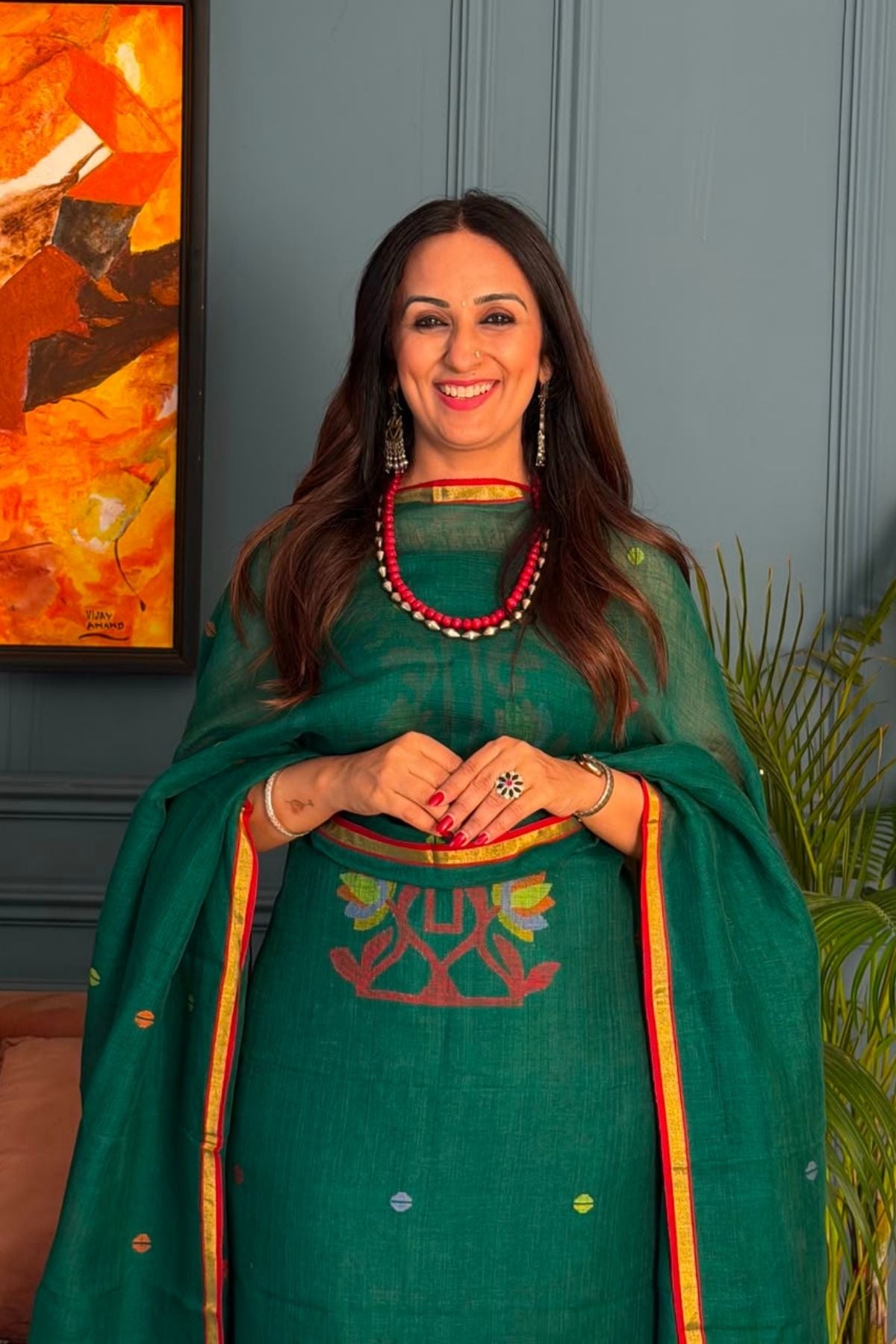 Jamdani weave kurta dupatta set on 100 count linen by linen!!