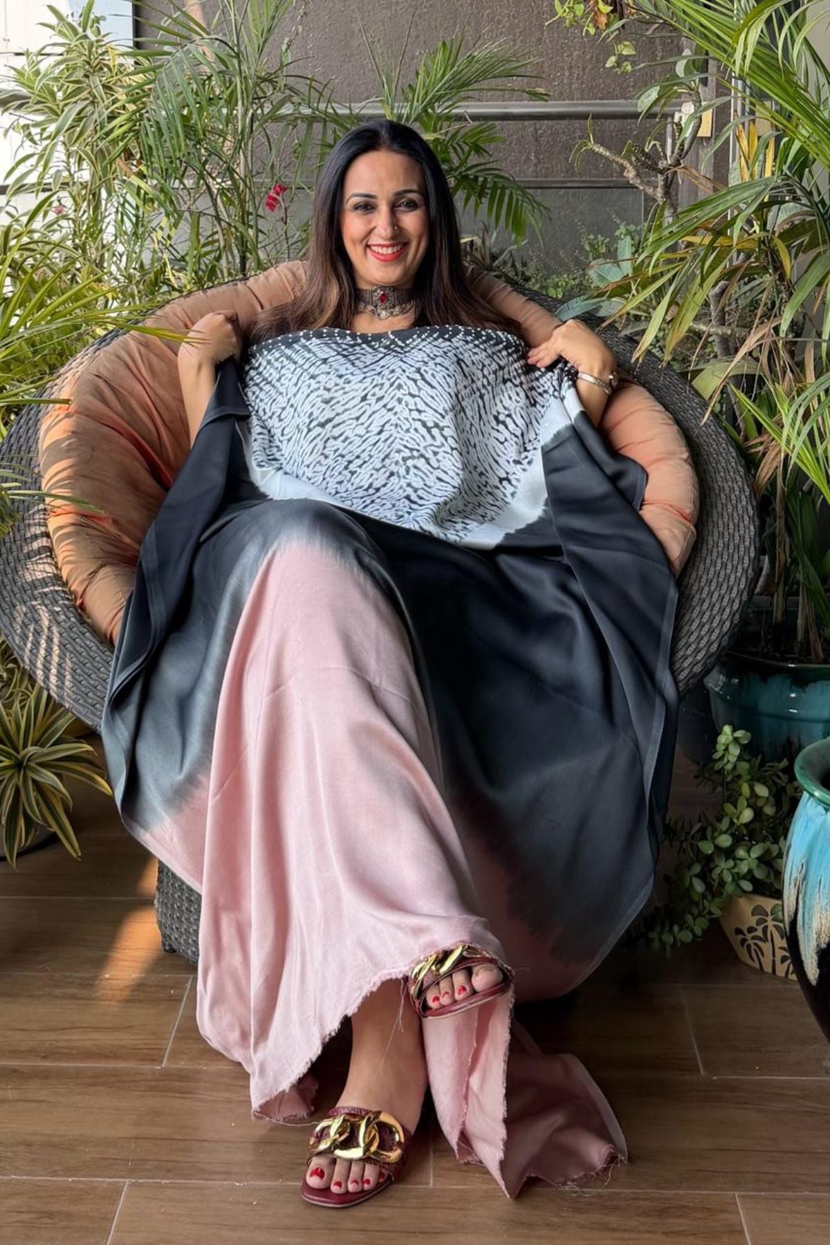 Handblocked Shibori shaded kurta on pure Modal