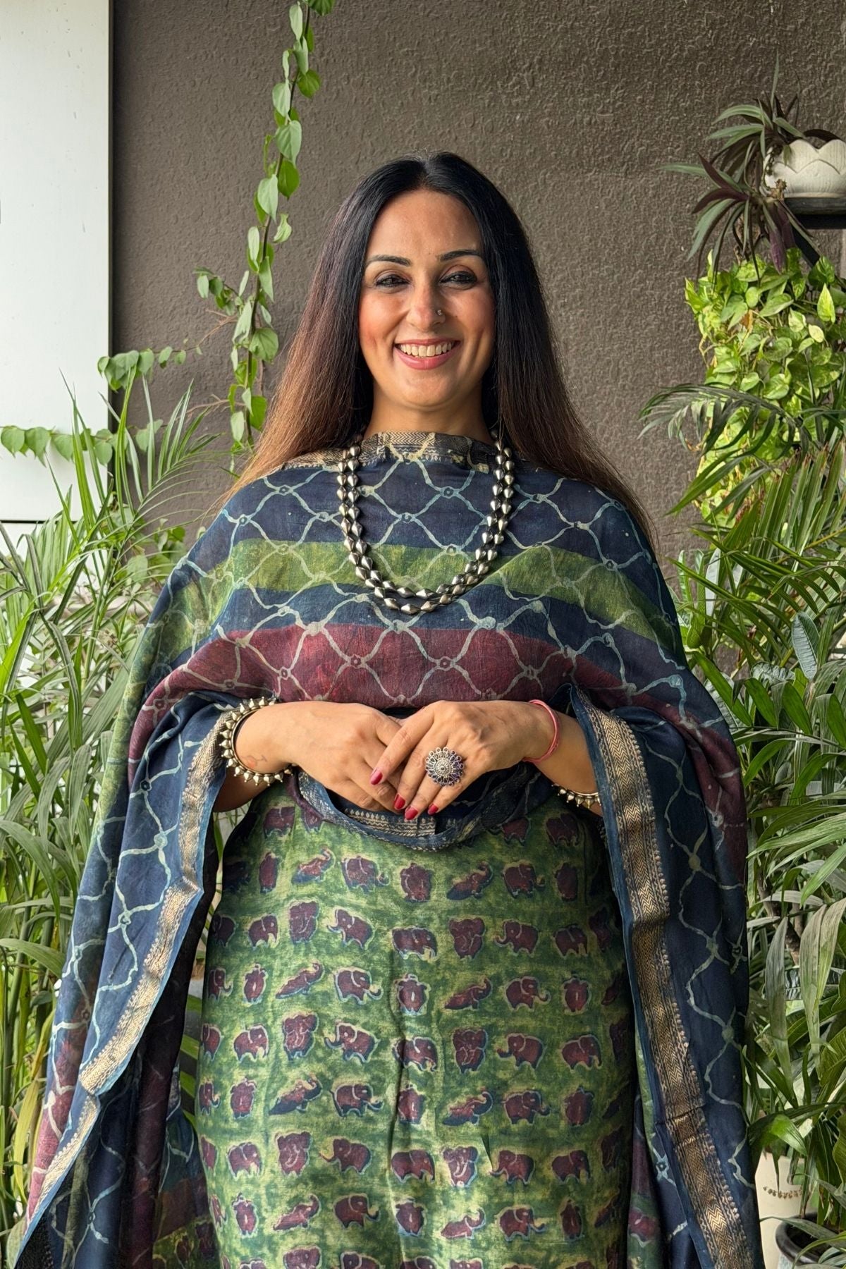 Handblocked with Pomegranate peel kurta dupatta sets in Maheshwari!!