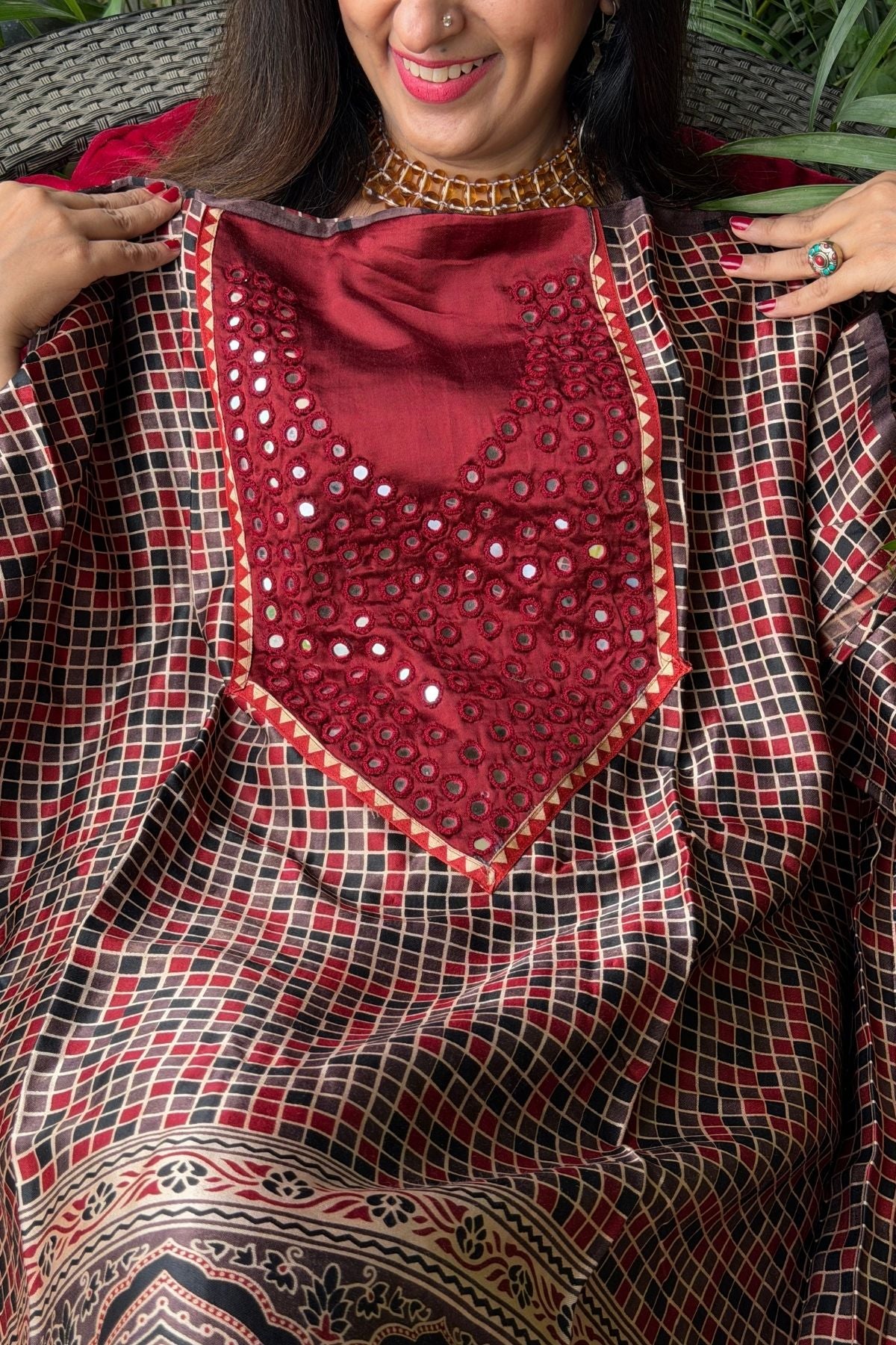 Handcrafted kurta with Kutch mirror work on pure Mashru!!