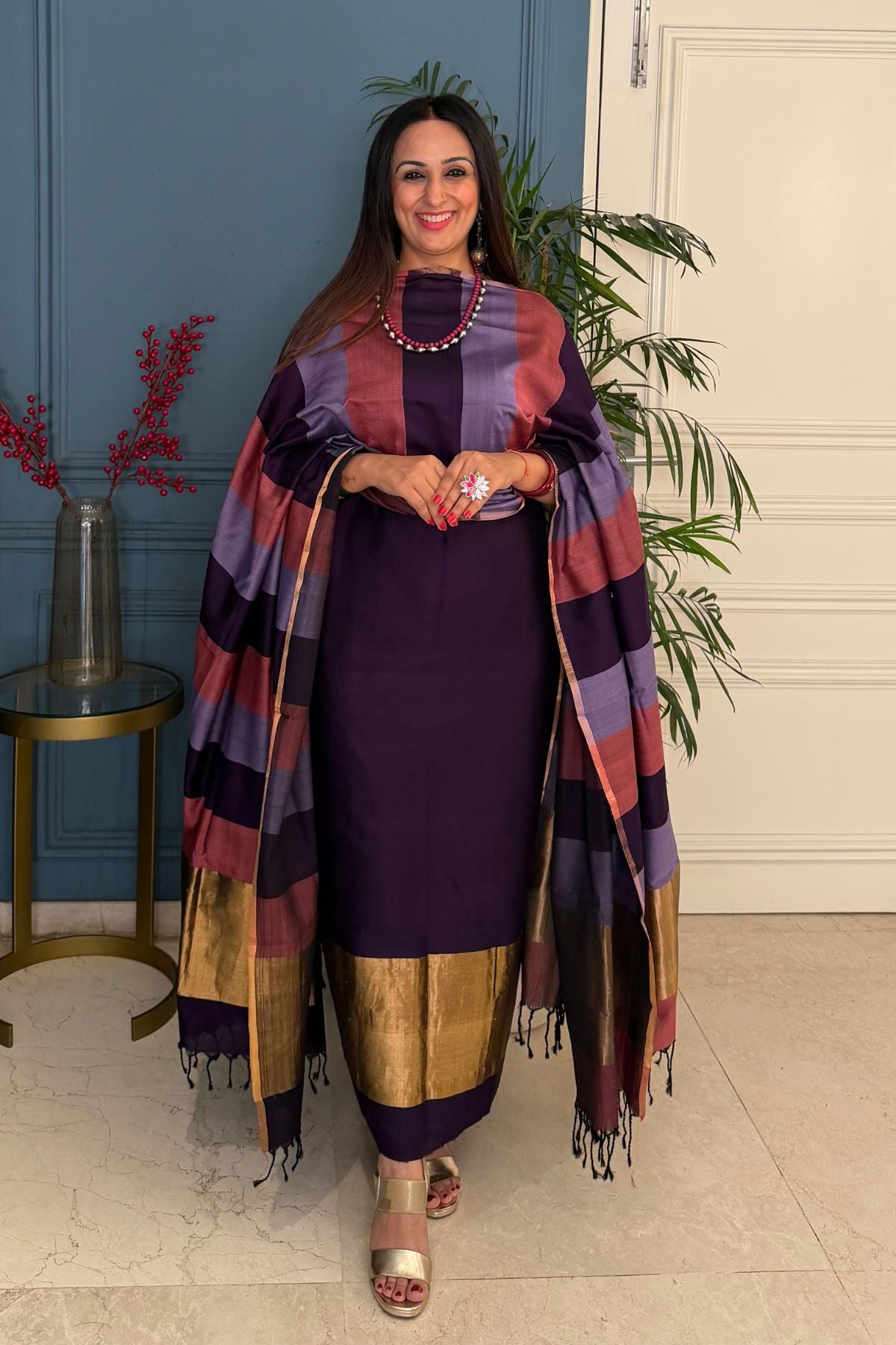 Maheshwari weave kurta dupatta set on cotton silk