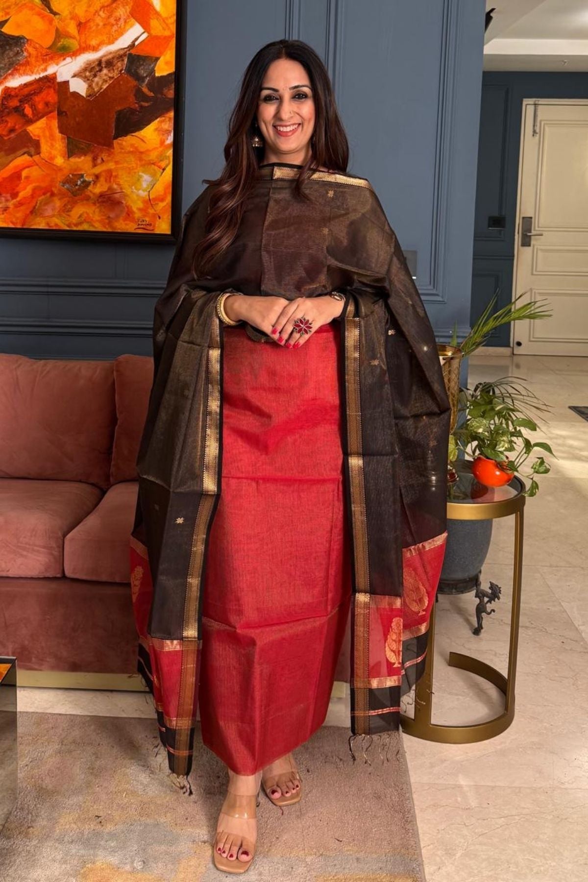 Handloom tissue Maheshwari silk kurta dupatta set
