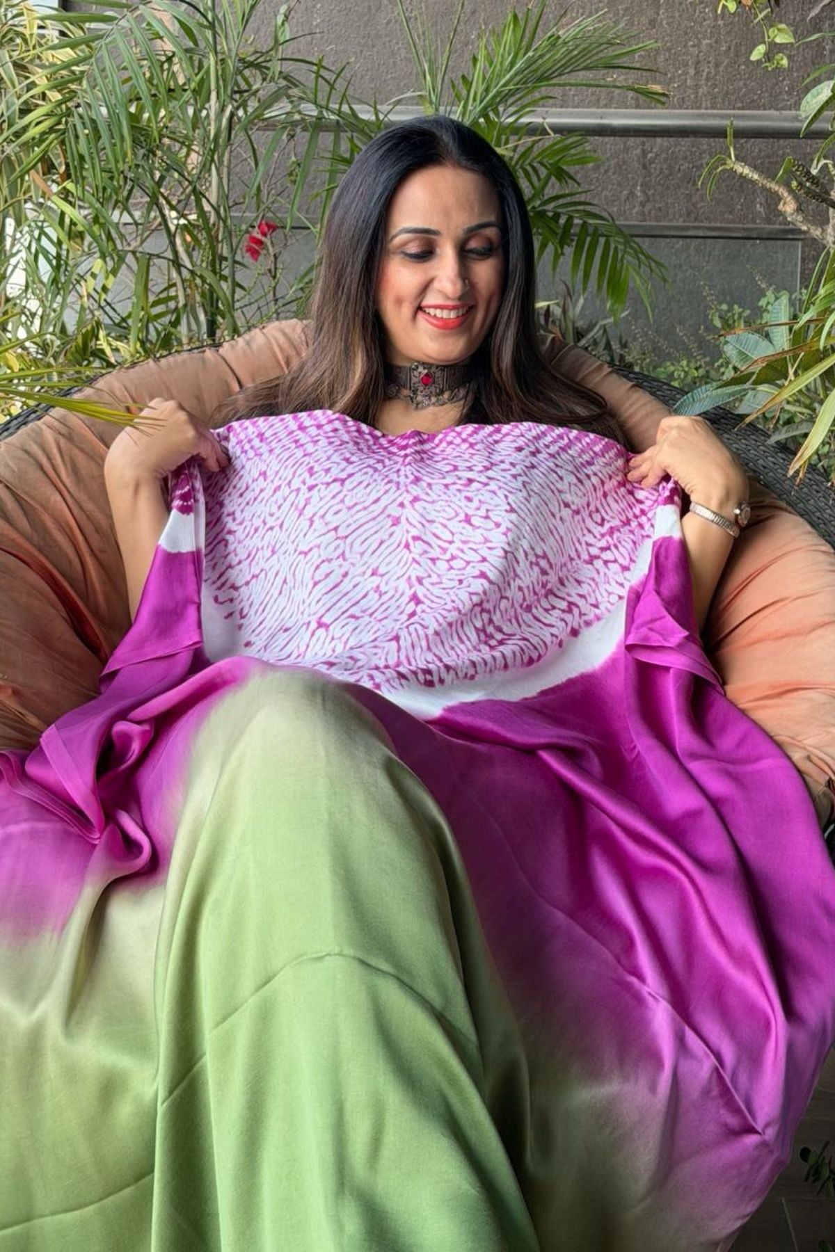 Handblocked Shibori shaded kurta on pure Modal