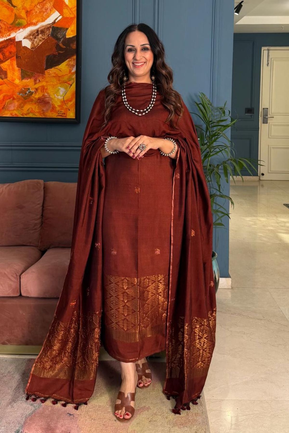 Premium Bangalore cotton with Banarasi weave kurta dupatta sets