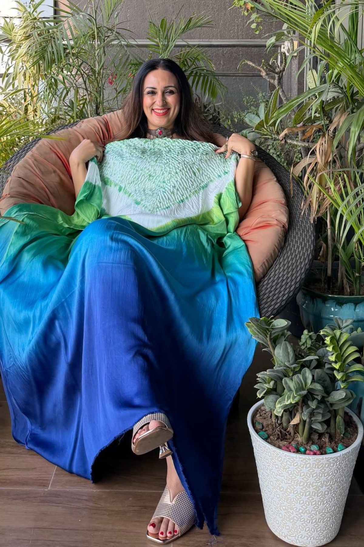 Handblocked Shibori shaded kurta on pure Modal