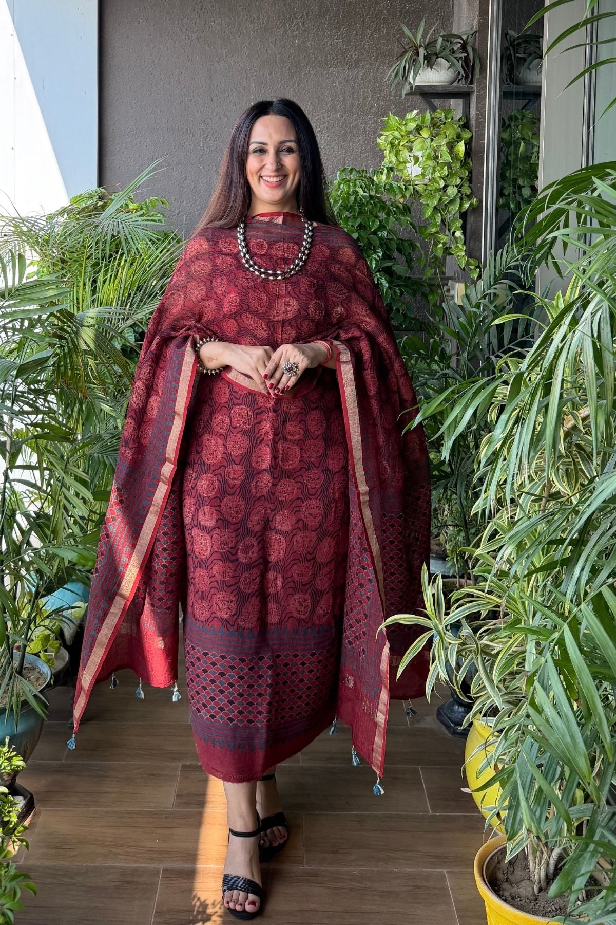 Ajrakh On Pure Linen Silk