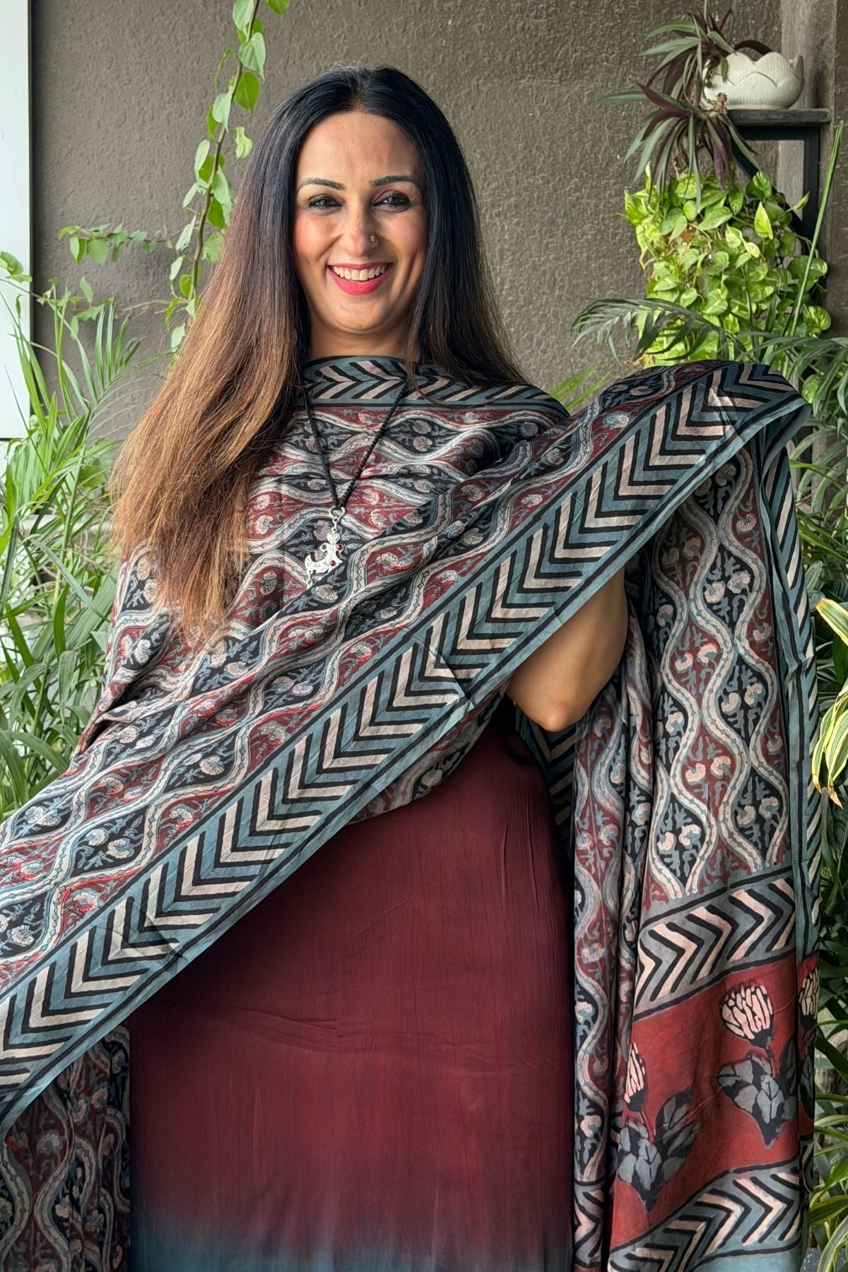 Ombré dyed modal kurta fabric with vegetable Handblock dyed dupatta!!