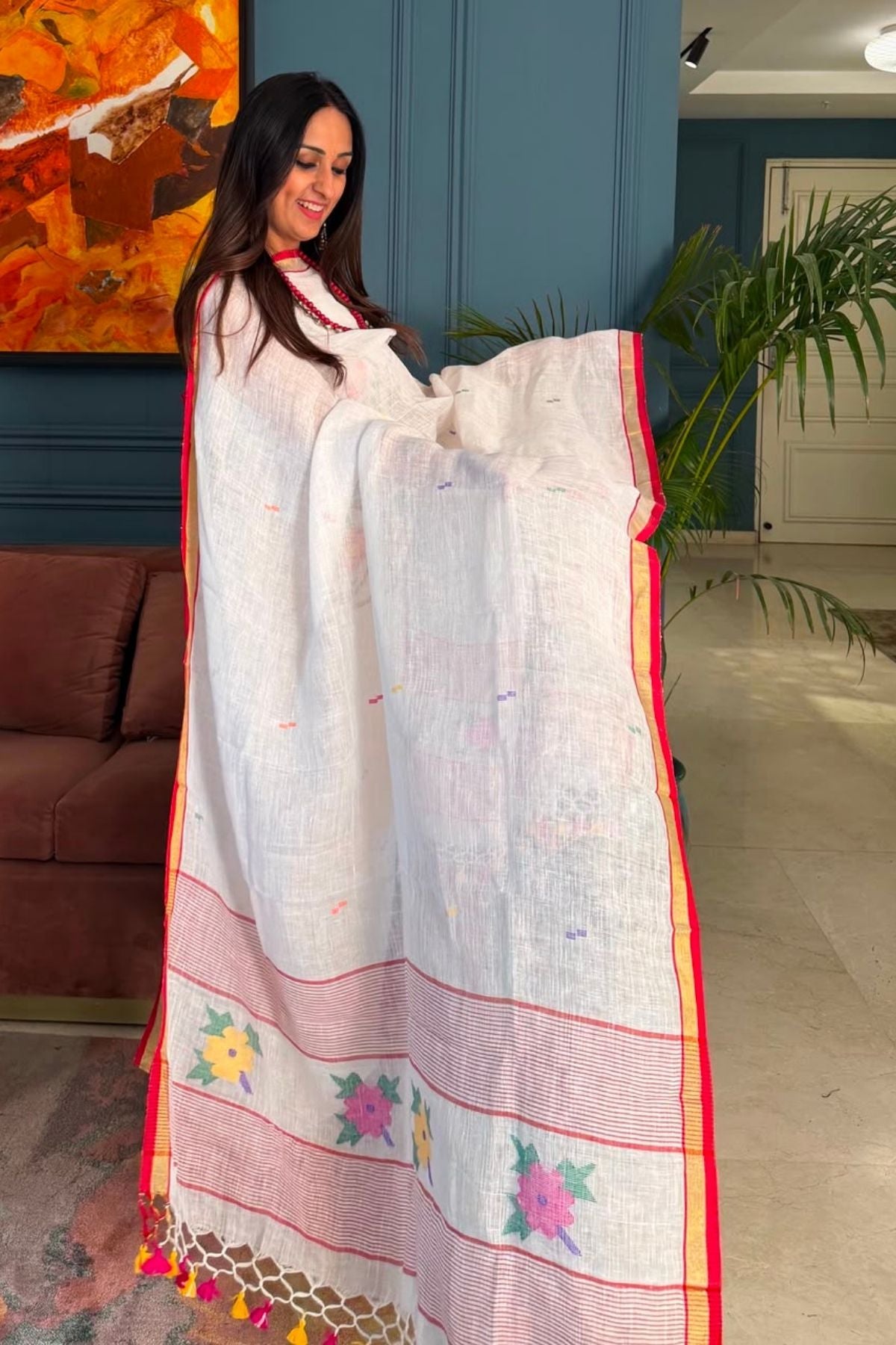 Jamdani weave kurta dupatta set on 100 count linen by linen!!