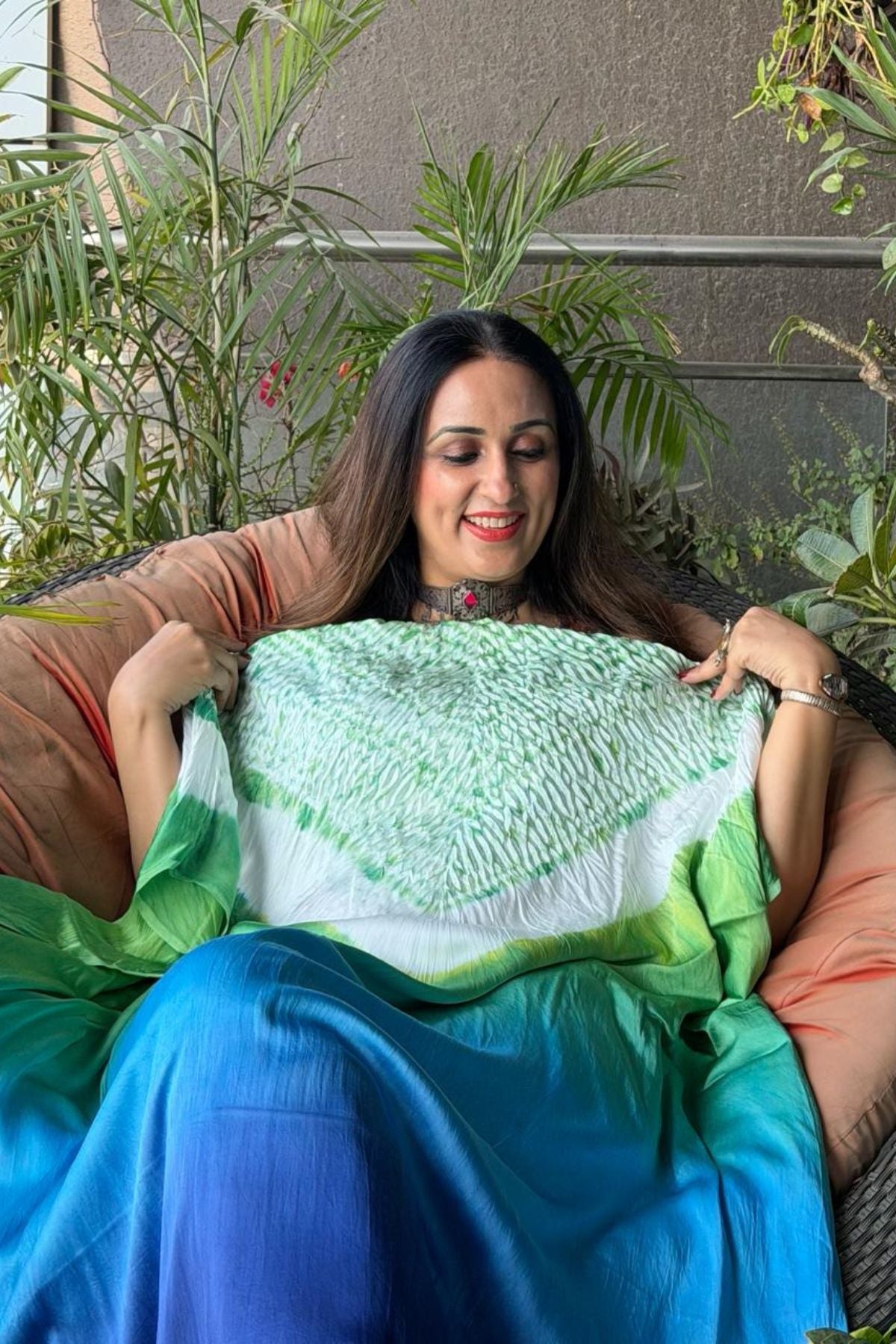 Handblocked Shibori shaded kurta on pure Modal