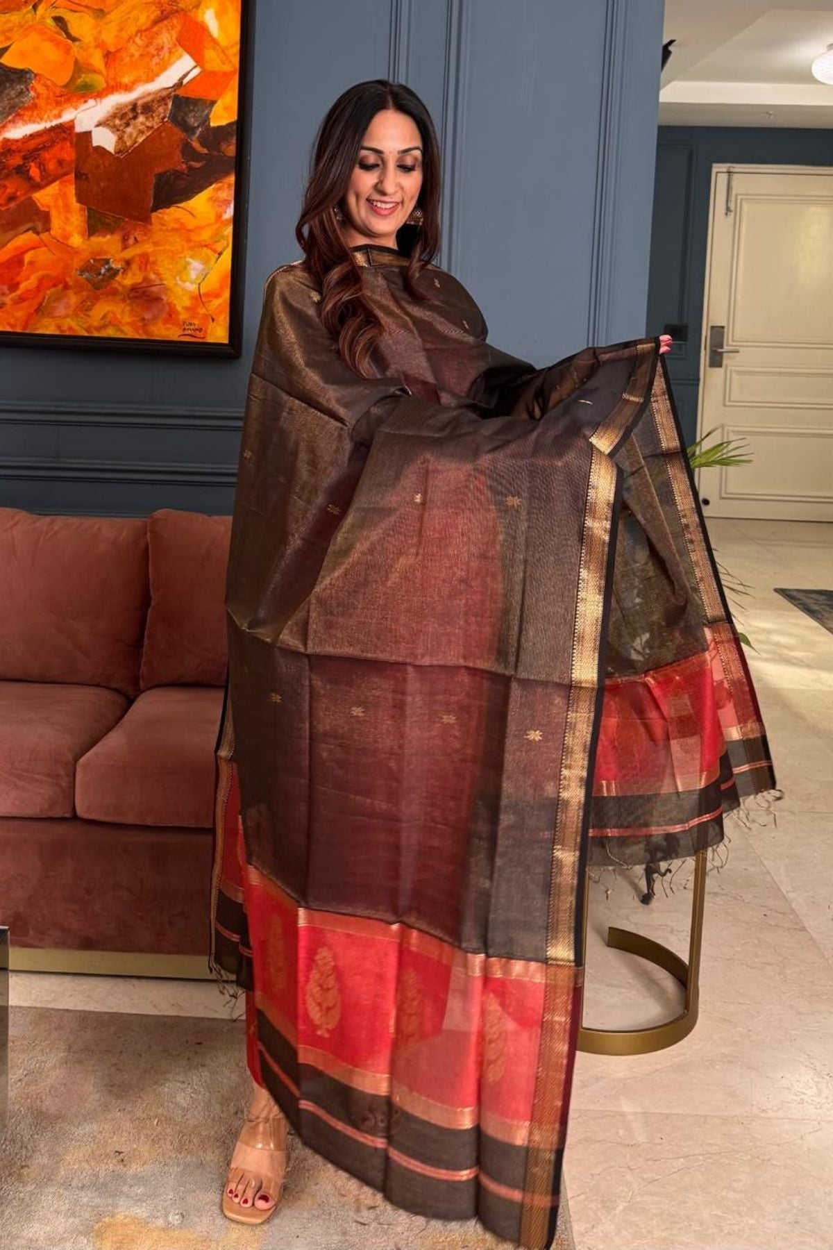 Handloom tissue Maheshwari silk kurta dupatta set