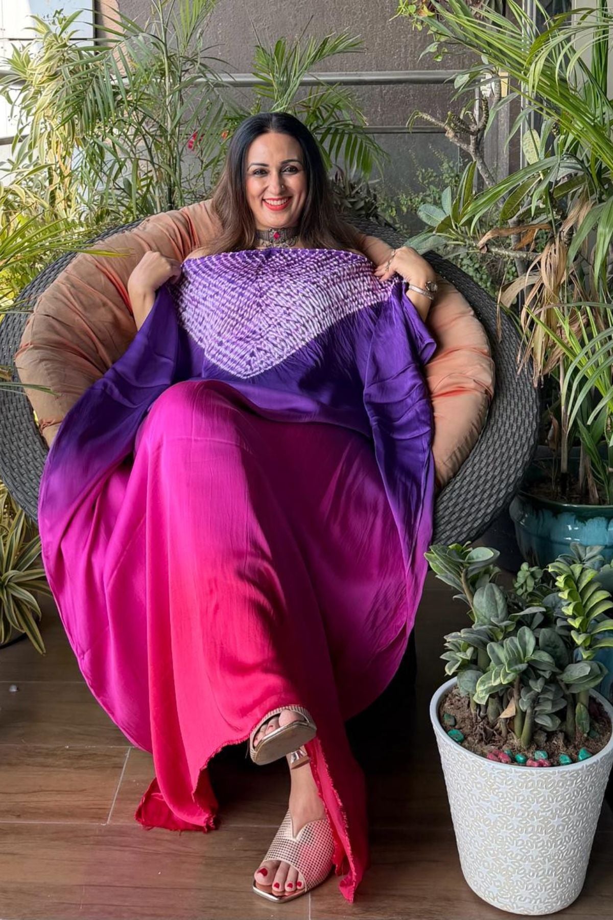 Handblocked Shibori shaded kurta on pure Modal