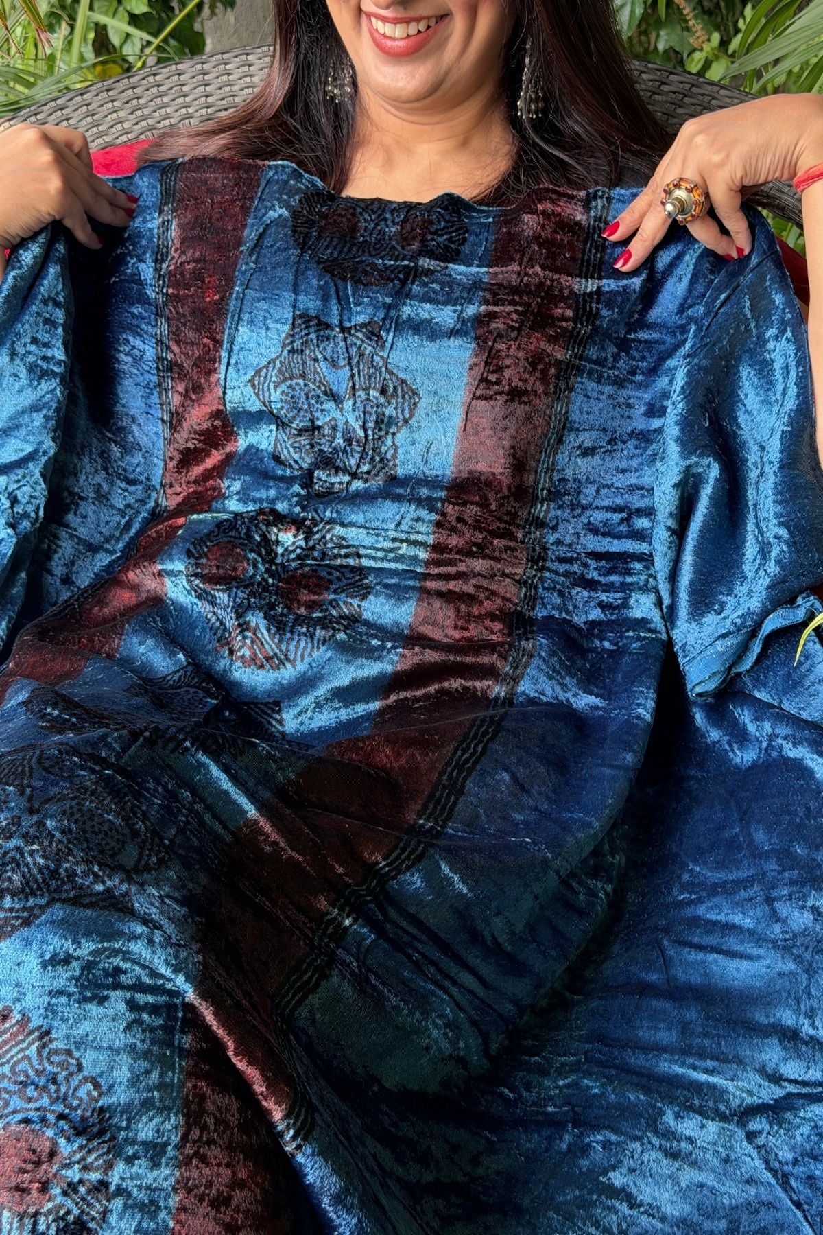Handblocked Ajrakh kurta fabric only!!