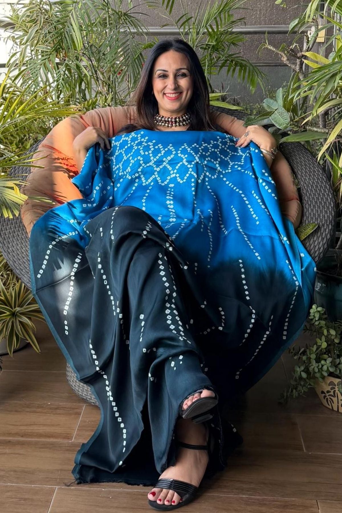 Shaded Bandhani kurta fabric in pure modal satin