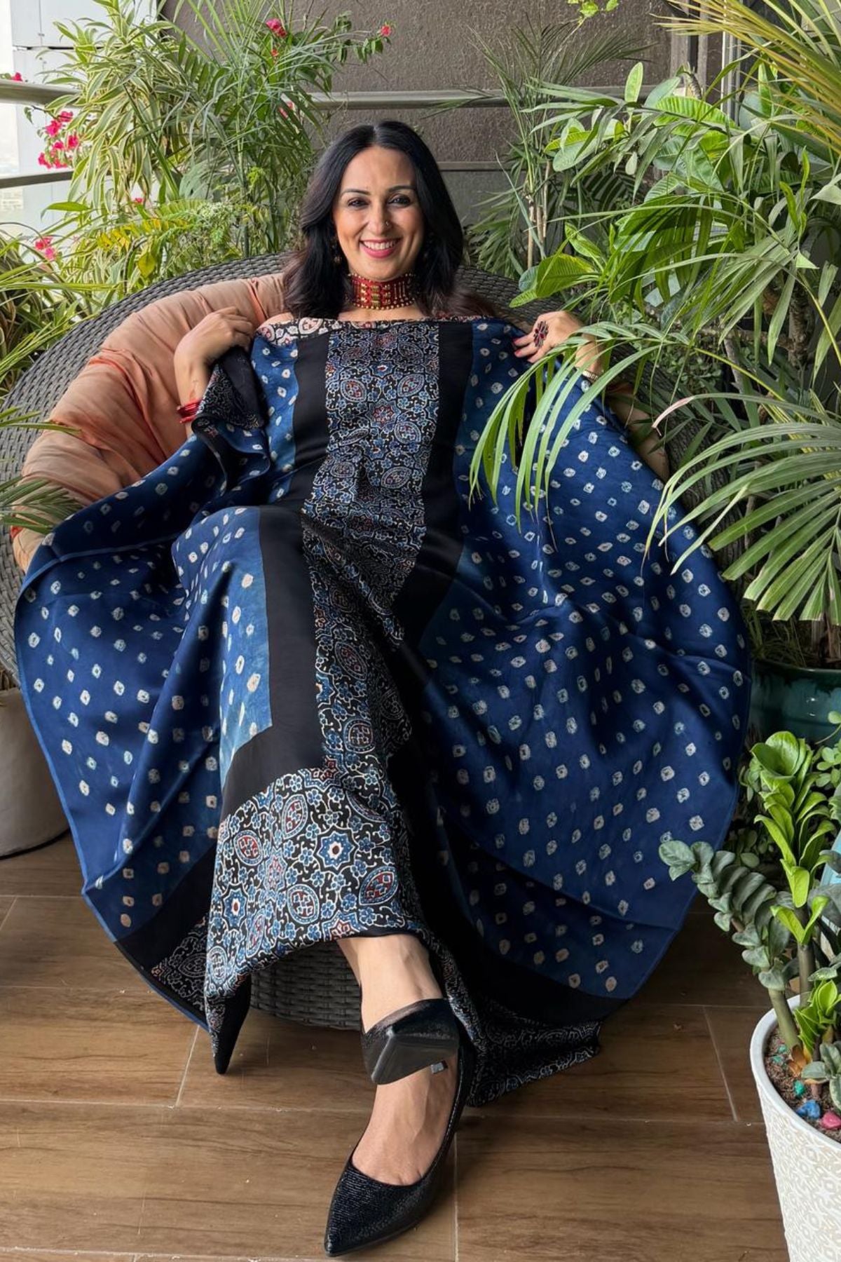 Handblocked Ajrakh Bandhani modal kurta fabric!!!