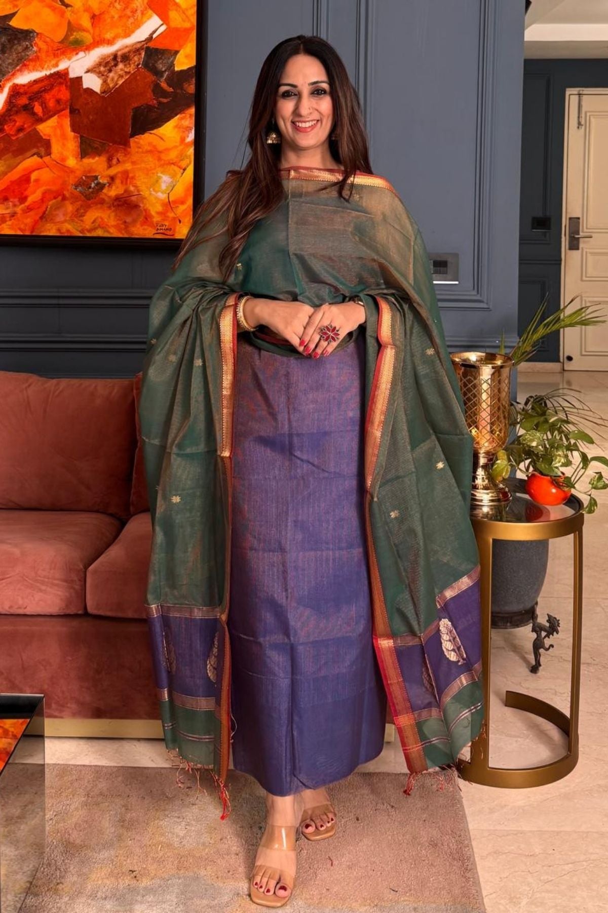 Handloom tissue Maheshwari silk kurta dupatta set