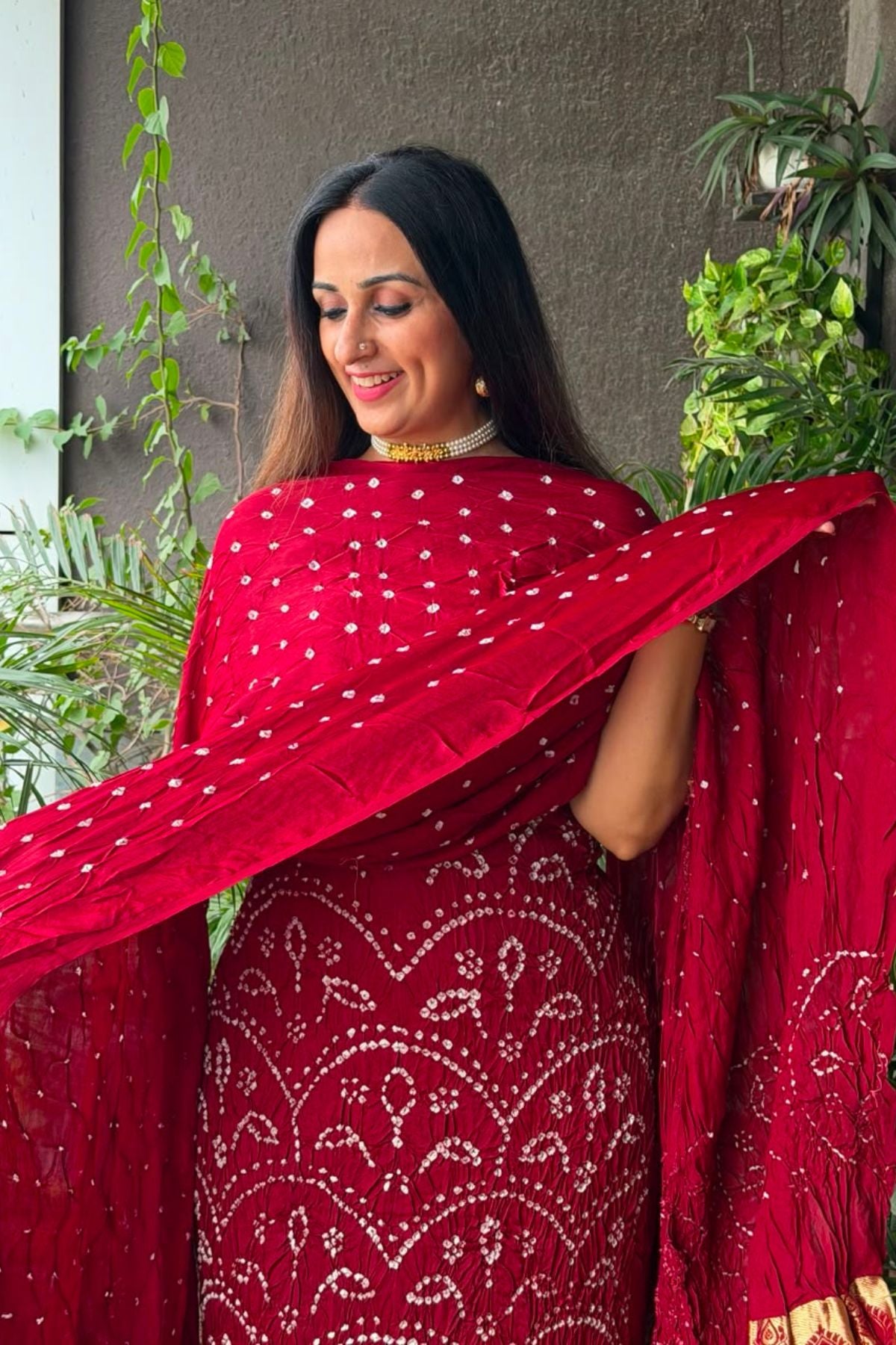 Pure modal silk full set with hand done bandhani and zari weaving!!
