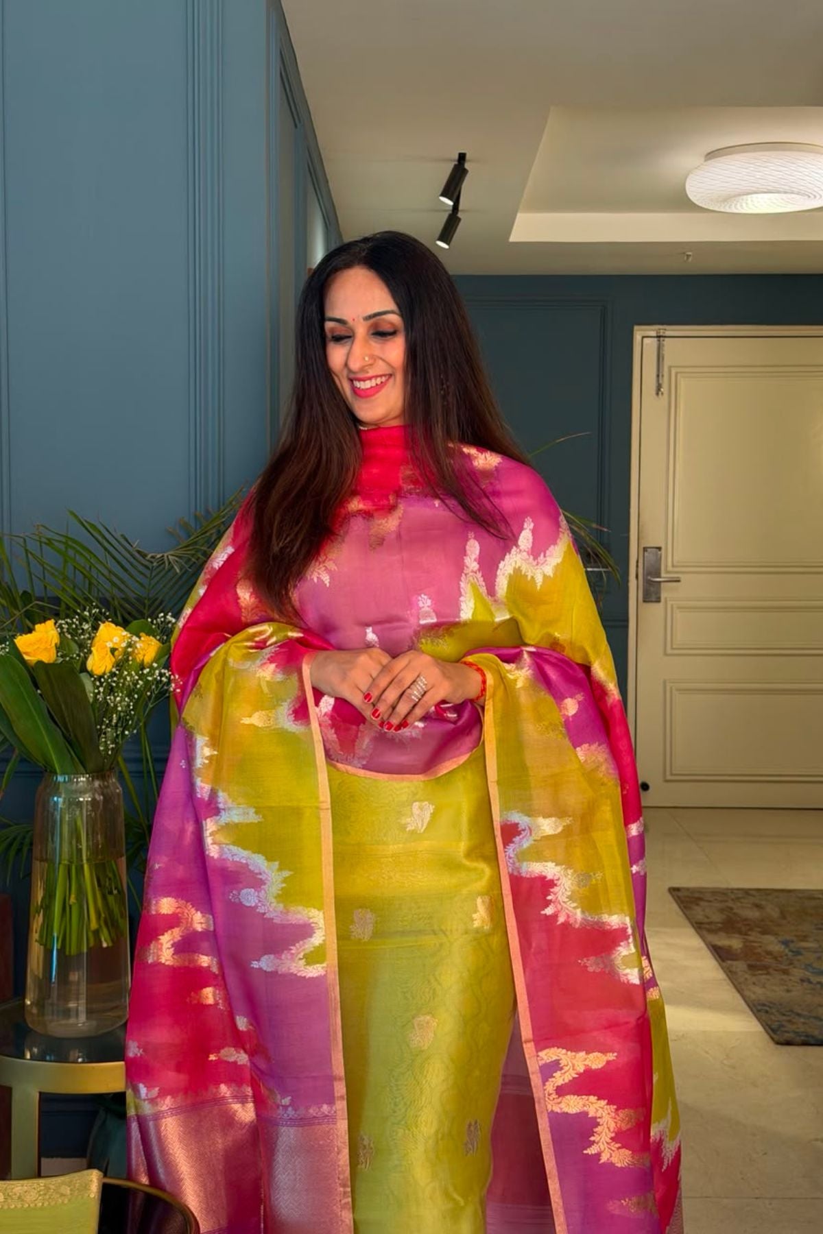 Banarasi weave organza silk suit sets with rangkat dupatta!!