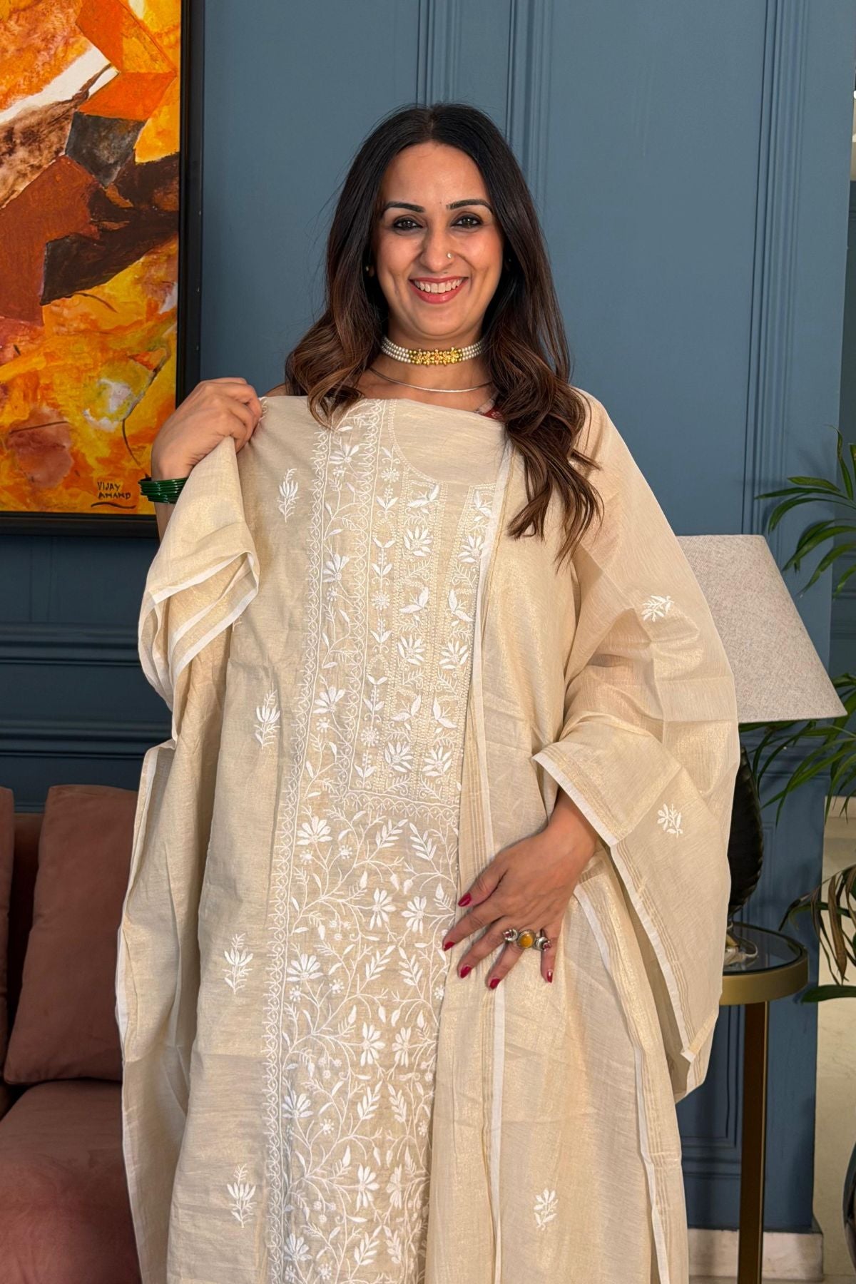 Chikankari suit sets on tissue Chanderi!!