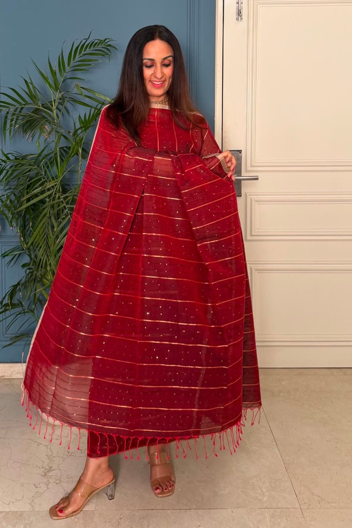 Pure cotton kurta dupatta sets with handwoven pocket sequins!!