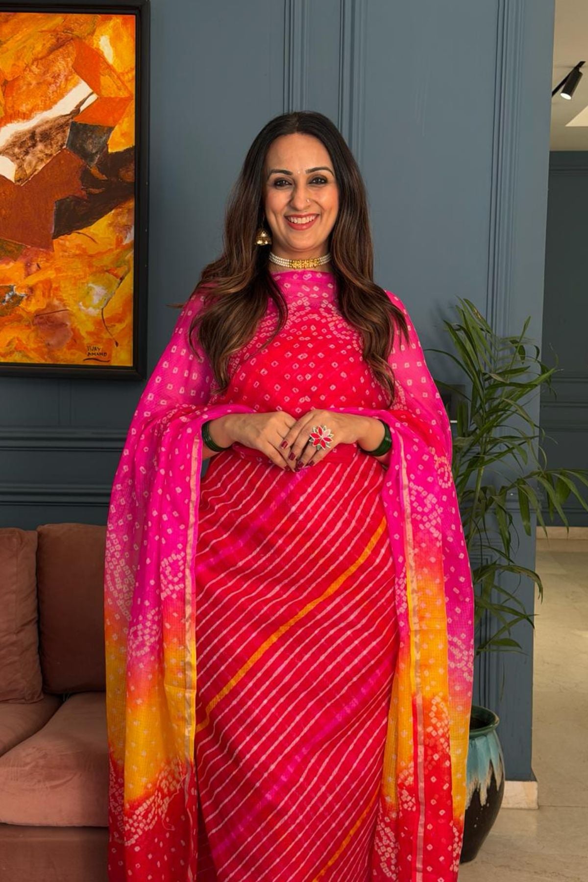 Summer friendly Kota silk kurta dupatta sets with hand done BANDHANI and leheriya